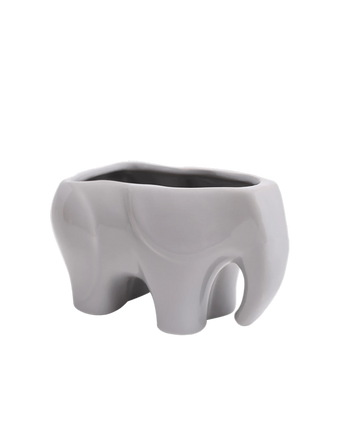Chive Elephant Grey color ceramic elephant shaped succulent planter with no drainage.