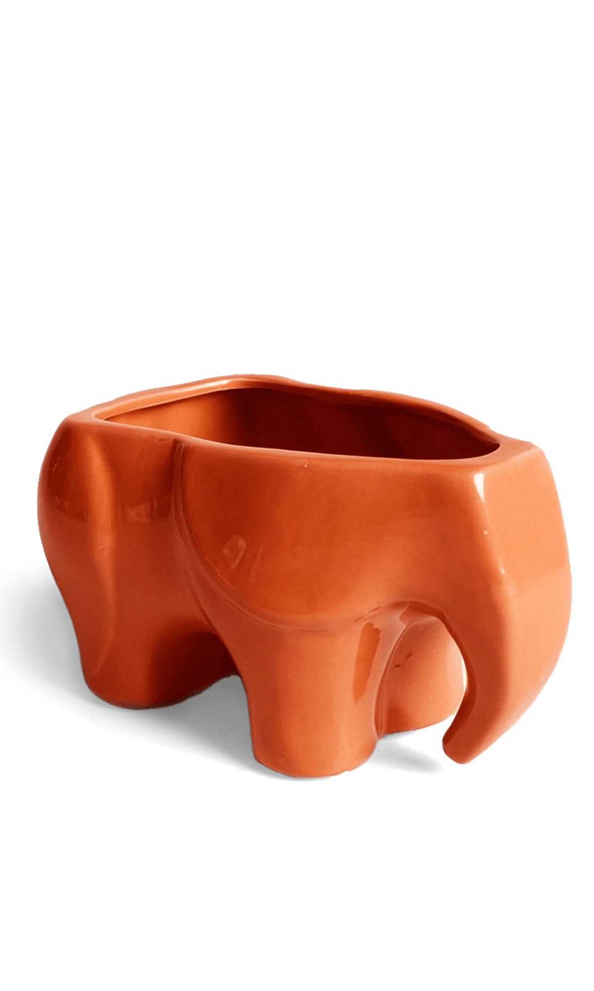 Chive Elephant Orange color ceramic elephant shaped succulent planter with no drainage.