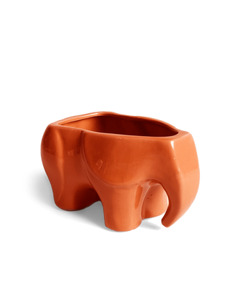 Chive Elephant Orange color ceramic elephant shaped succulent planter with no drainage.