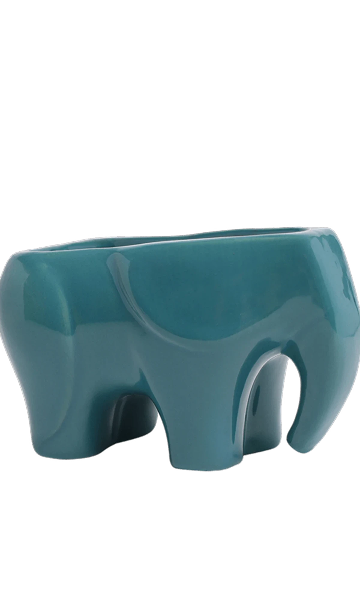 Chive Elephant Teal color ceramic elephant shaped succulent planter with no drainage.