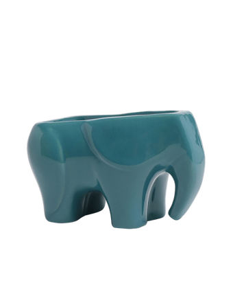 Chive Elephant Teal color ceramic elephant shaped succulent planter with no drainage.