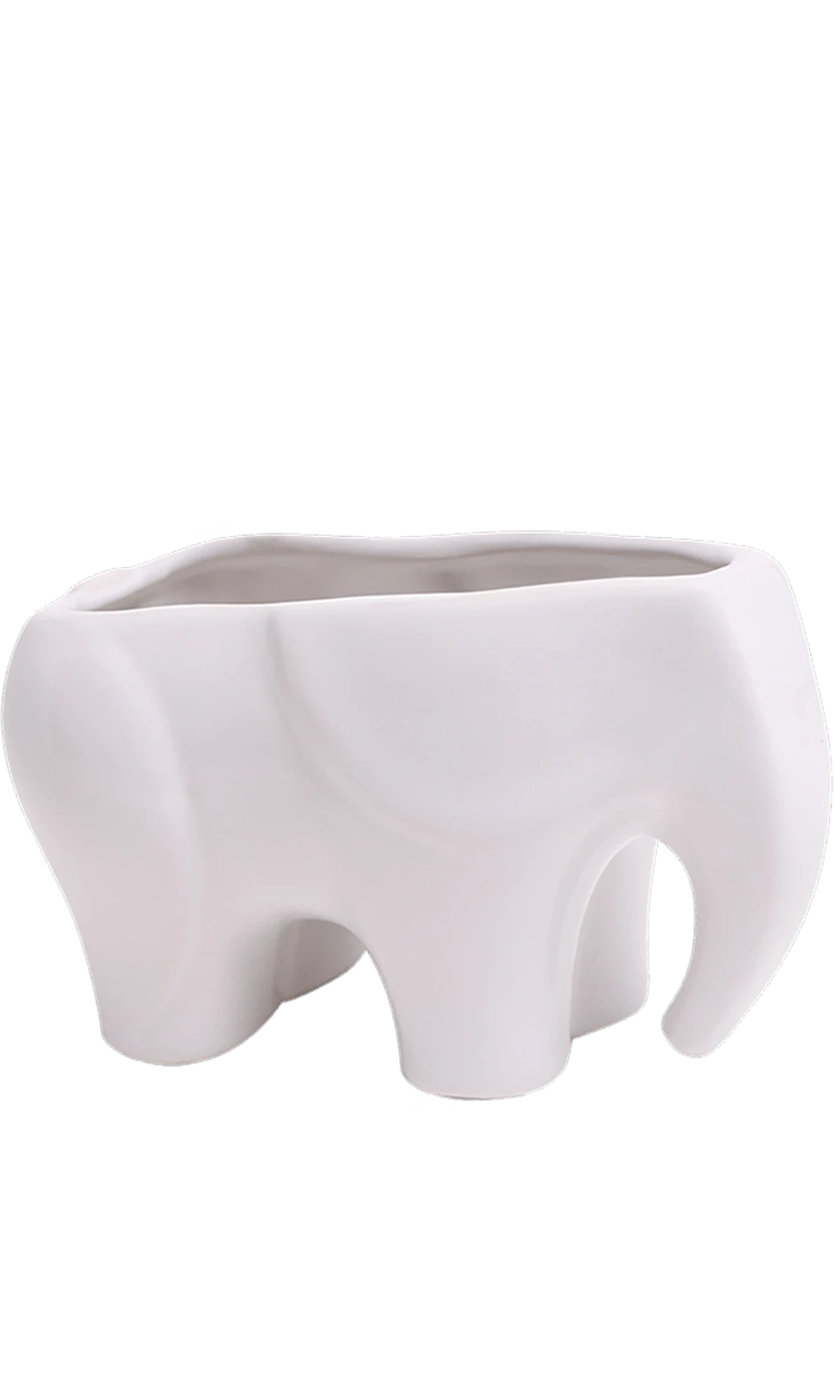 Chive Elephant White color ceramic elephant shaped succulent planter with no drainage.