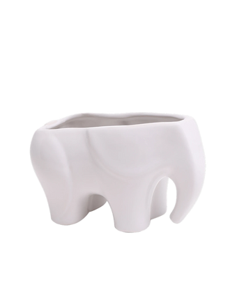 Chive Elephant White color ceramic elephant shaped succulent planter with no drainage.