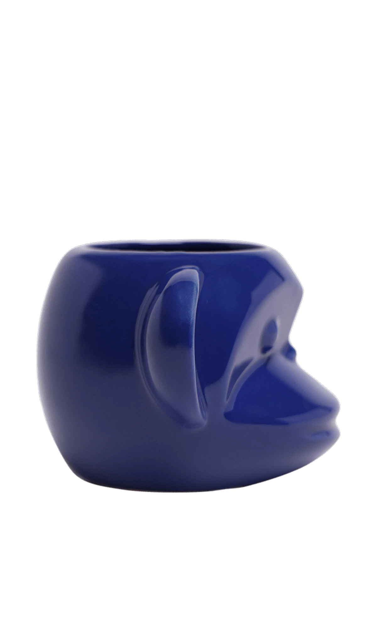 Side view of Chive Funky Monkey Blue color ceramic monkey shaped succulent planter with no drainage.