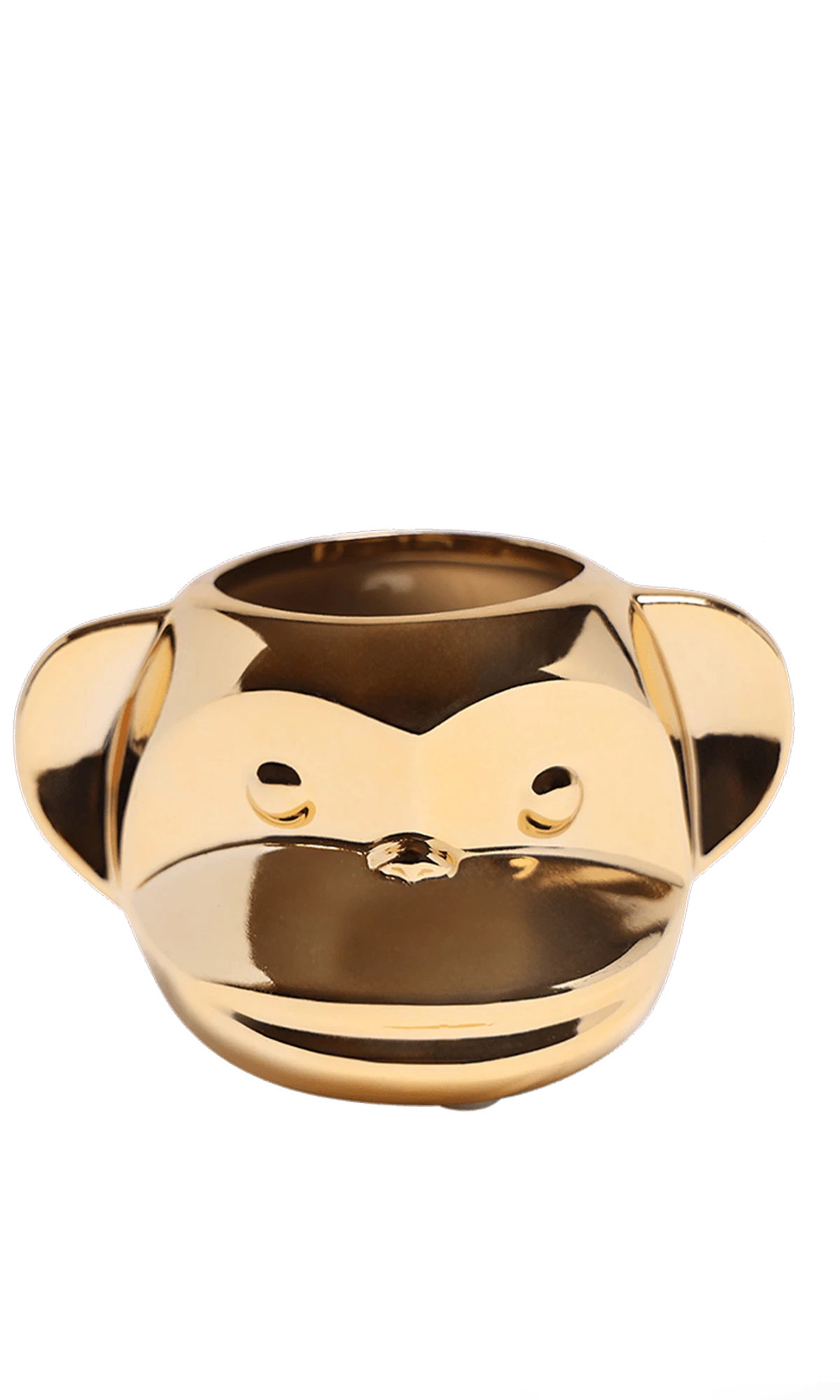 Chive Funky Monkey Gold color ceramic monkey shaped succulent planter with no drainage.