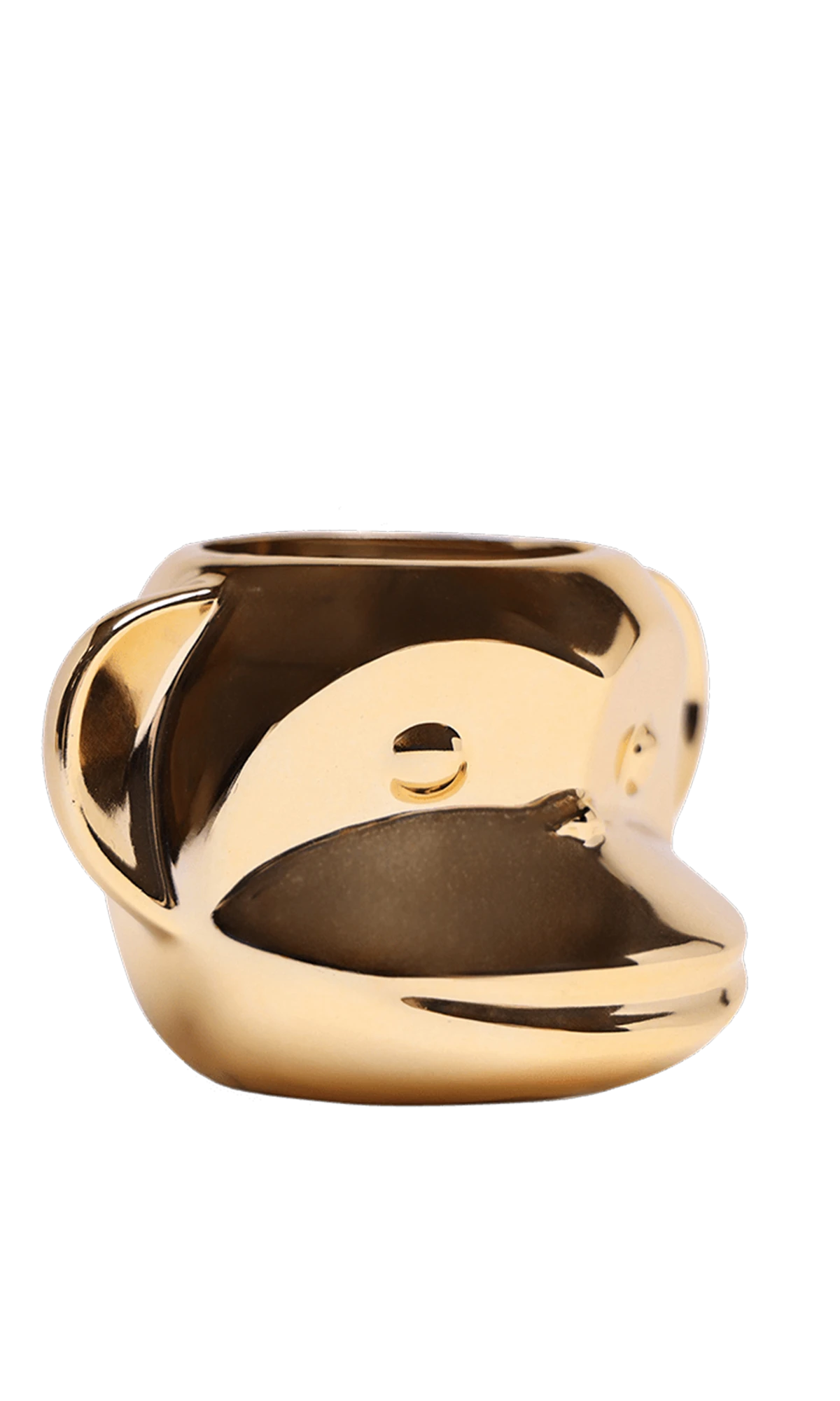 Chive Funky Monkey Gold color ceramic monkey shaped succulent planter showing reflective finish.