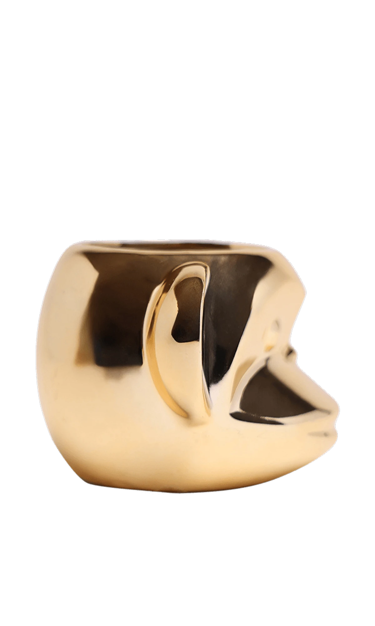 Side view of Chive Funky Monkey Gold color ceramic monkey shaped succulent planter with no drainage.