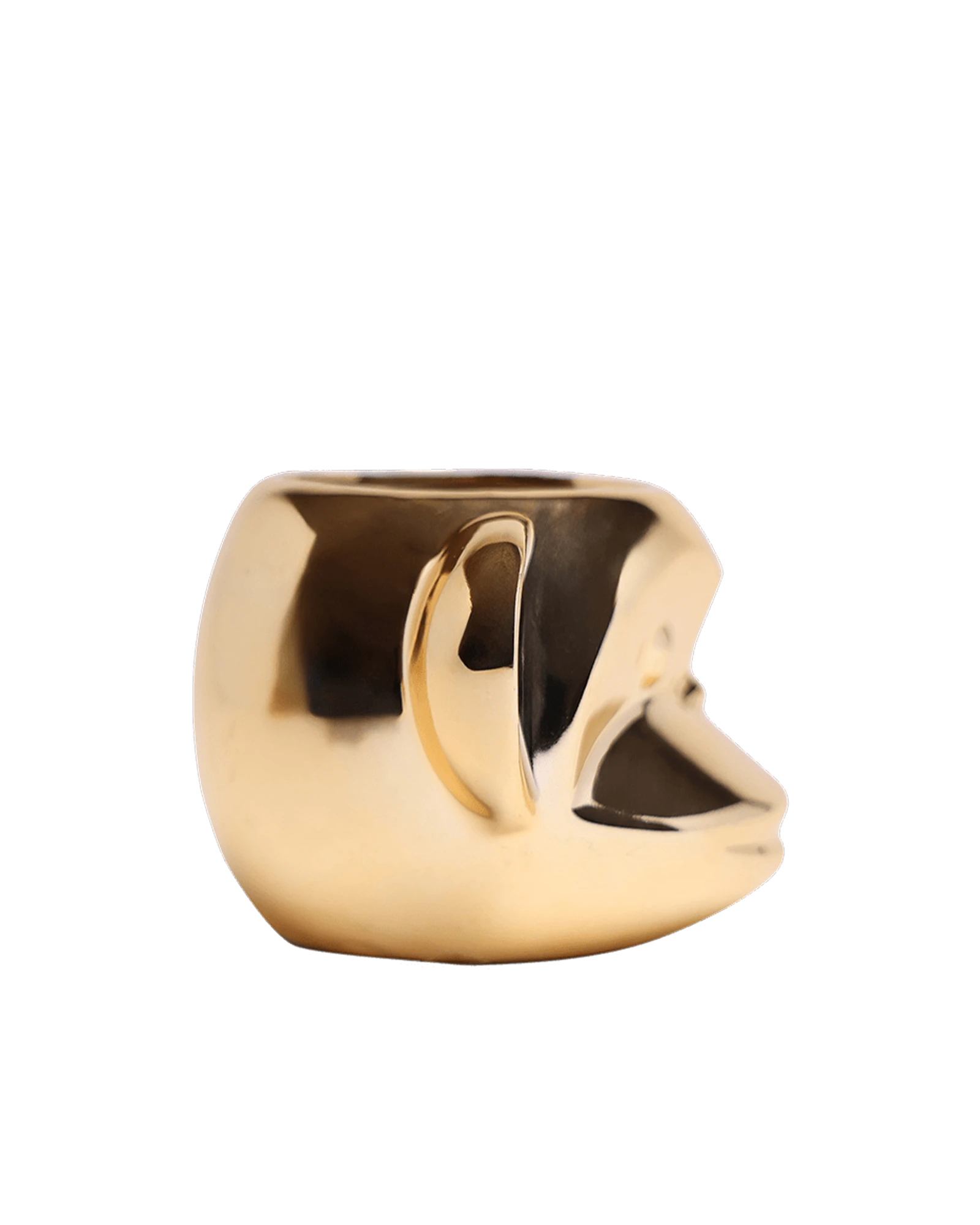 Side view of Chive Funky Monkey Gold color ceramic monkey shaped succulent planter with no drainage.