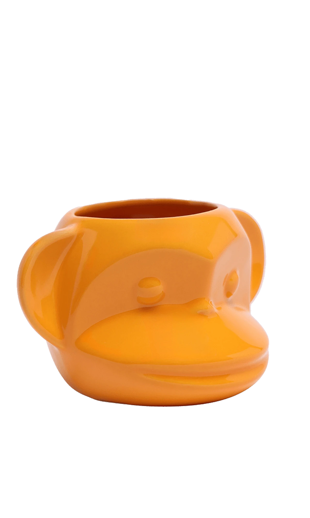 Chive Funky Monkey Orange color ceramic monkey shaped succulent planter with no drainage.