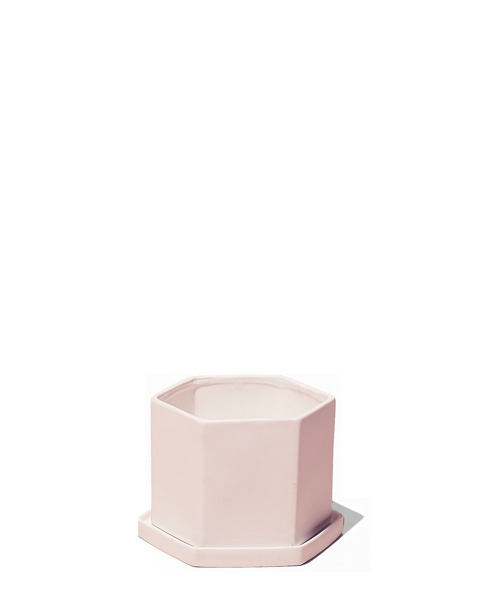Chive Hexi small soft pink porcelain pot with drainage hole and detachable saucer.