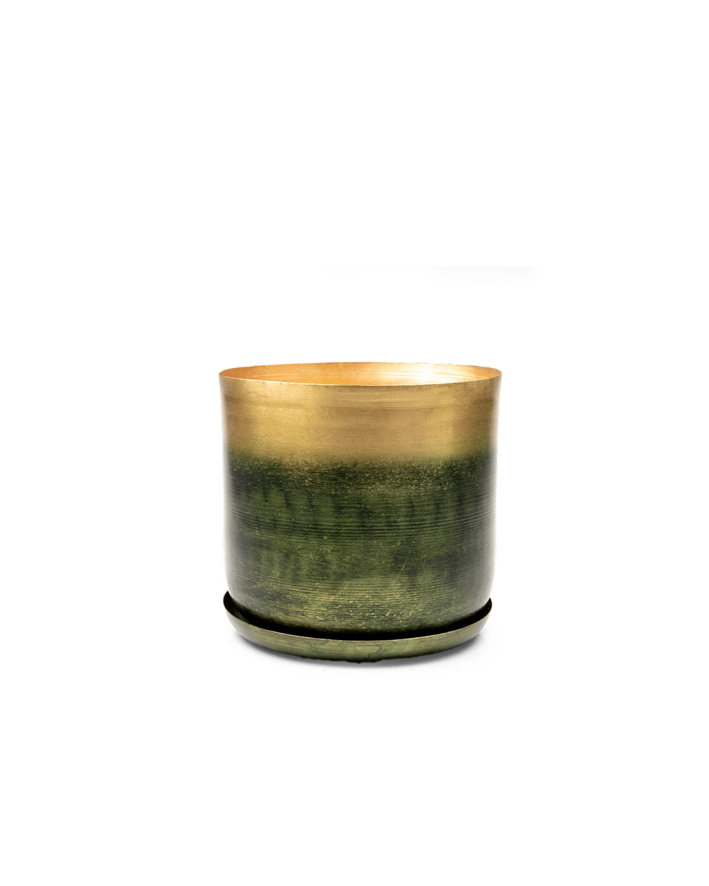 Chive Joe large forest gold metal pot with drainage hole and detachable saucer.