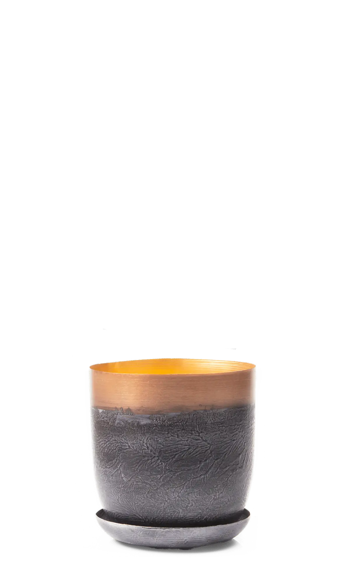 Chive Joe white copper metal medium plant pot with drainage hole and detachable saucer.