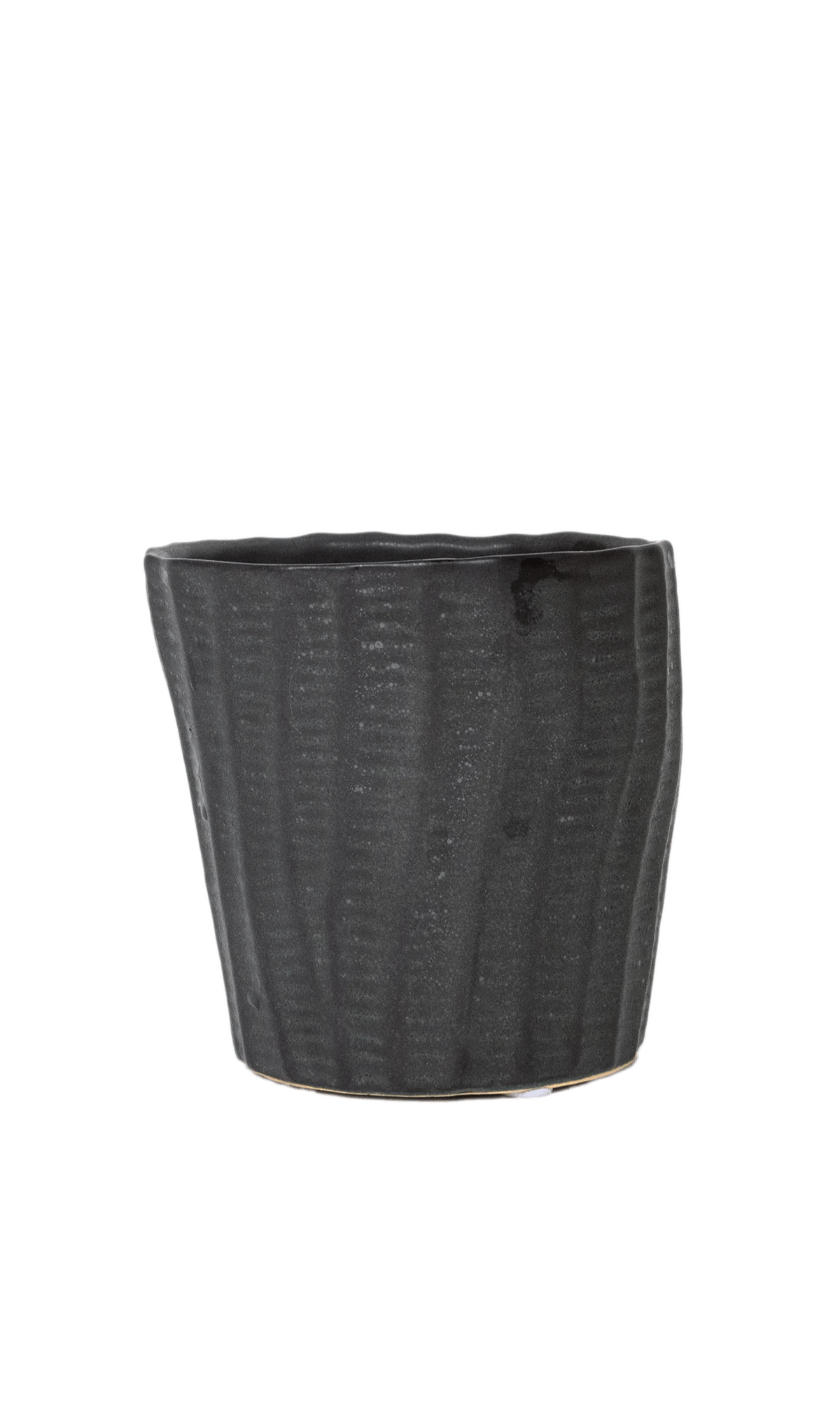 Chive Katakana black ceramic textured planter pot with no drainage.