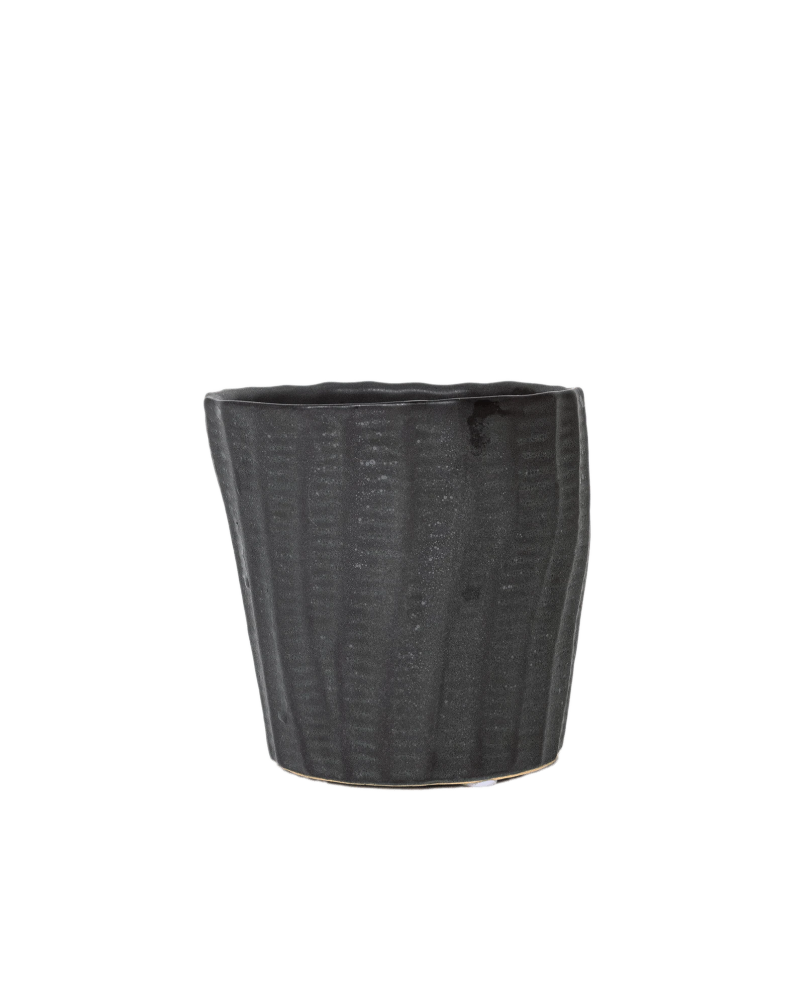 Chive Katakana black ceramic textured planter pot with no drainage.