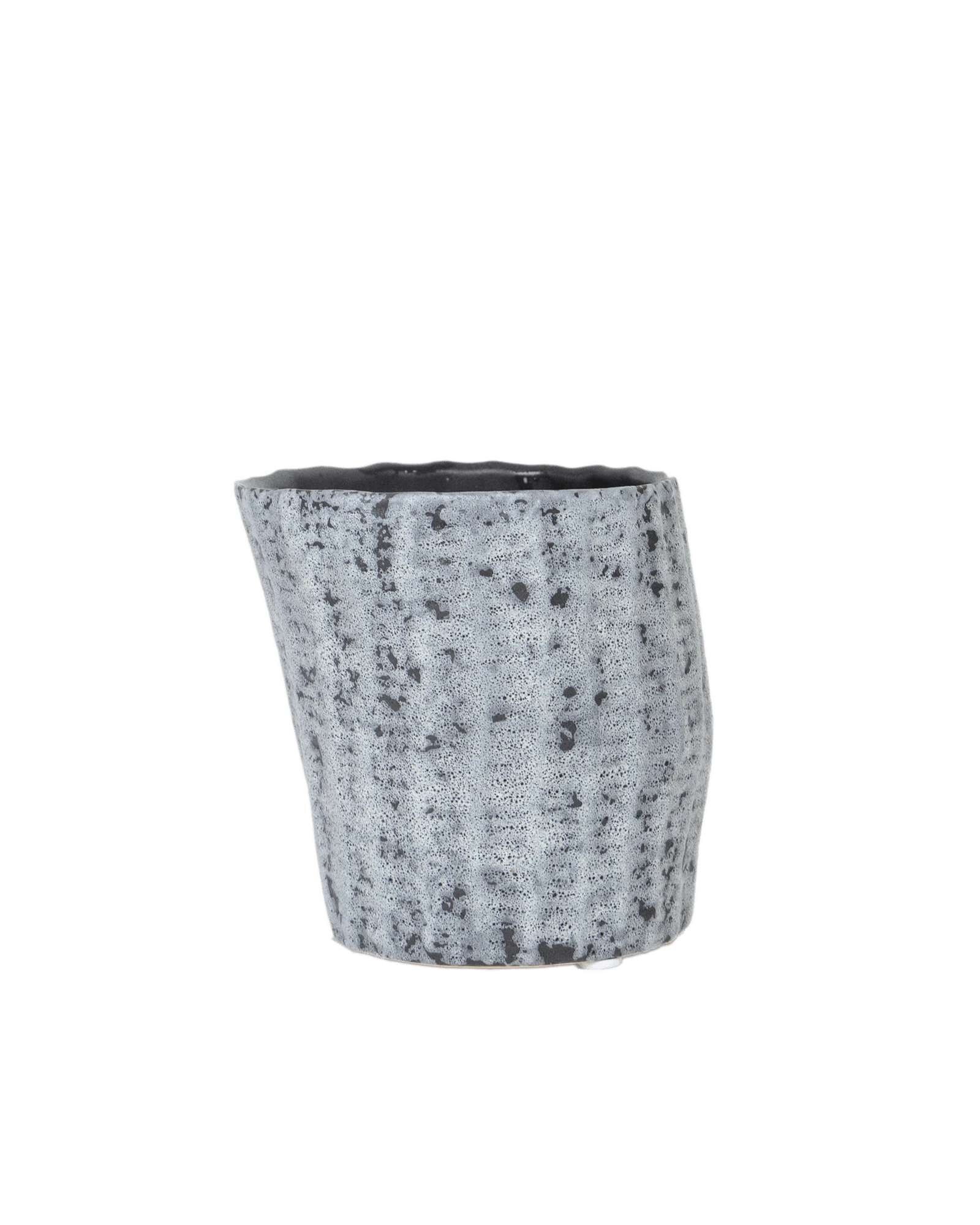 Chive Katakana white-black textured ceramic planter pot with no drainage.