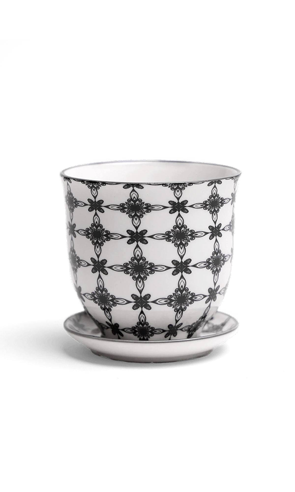 Chive Liberte small black stars porcelain pot with drainage hole and detachable saucer.