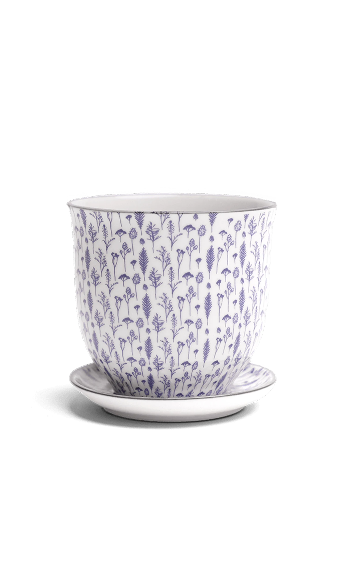 Chive Liberte small blue feathers porcelain pot with drainage hole and detachable saucer.