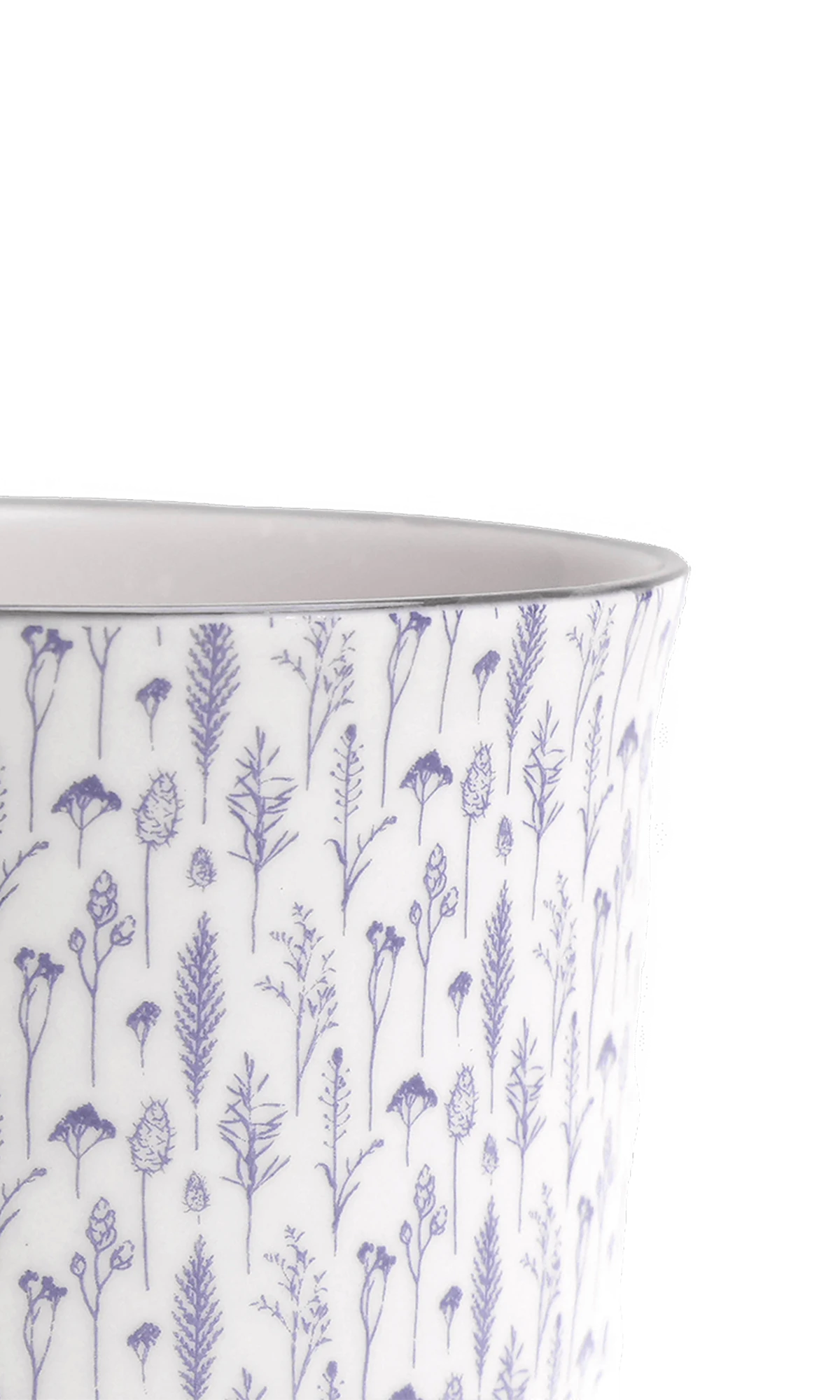 Close-up of the Chive Liberte small blue feathers porcelain pot showing the pattern and glaze finish.