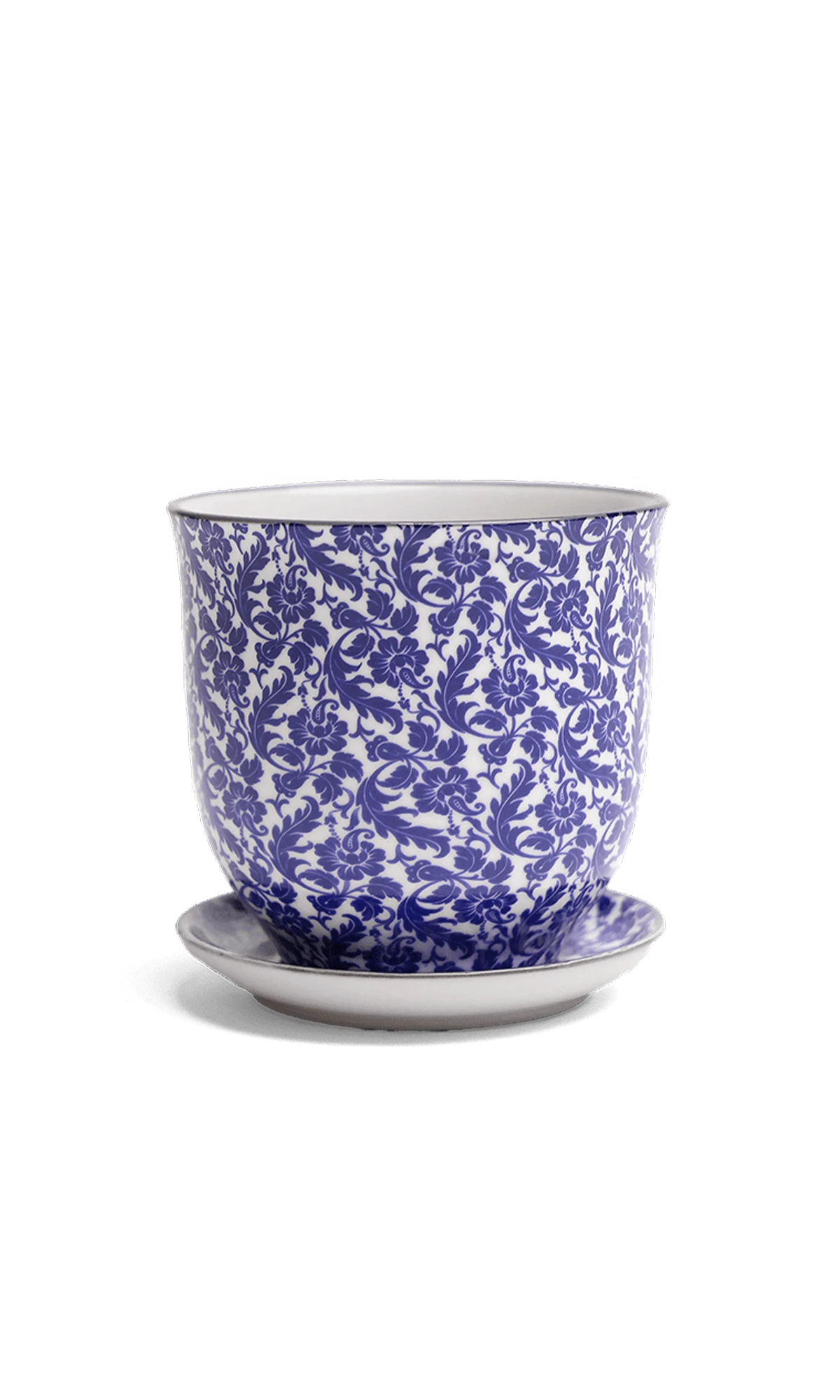 Chive Liberte small blue leaves porcelain pot with drainage hole and detachable saucer.