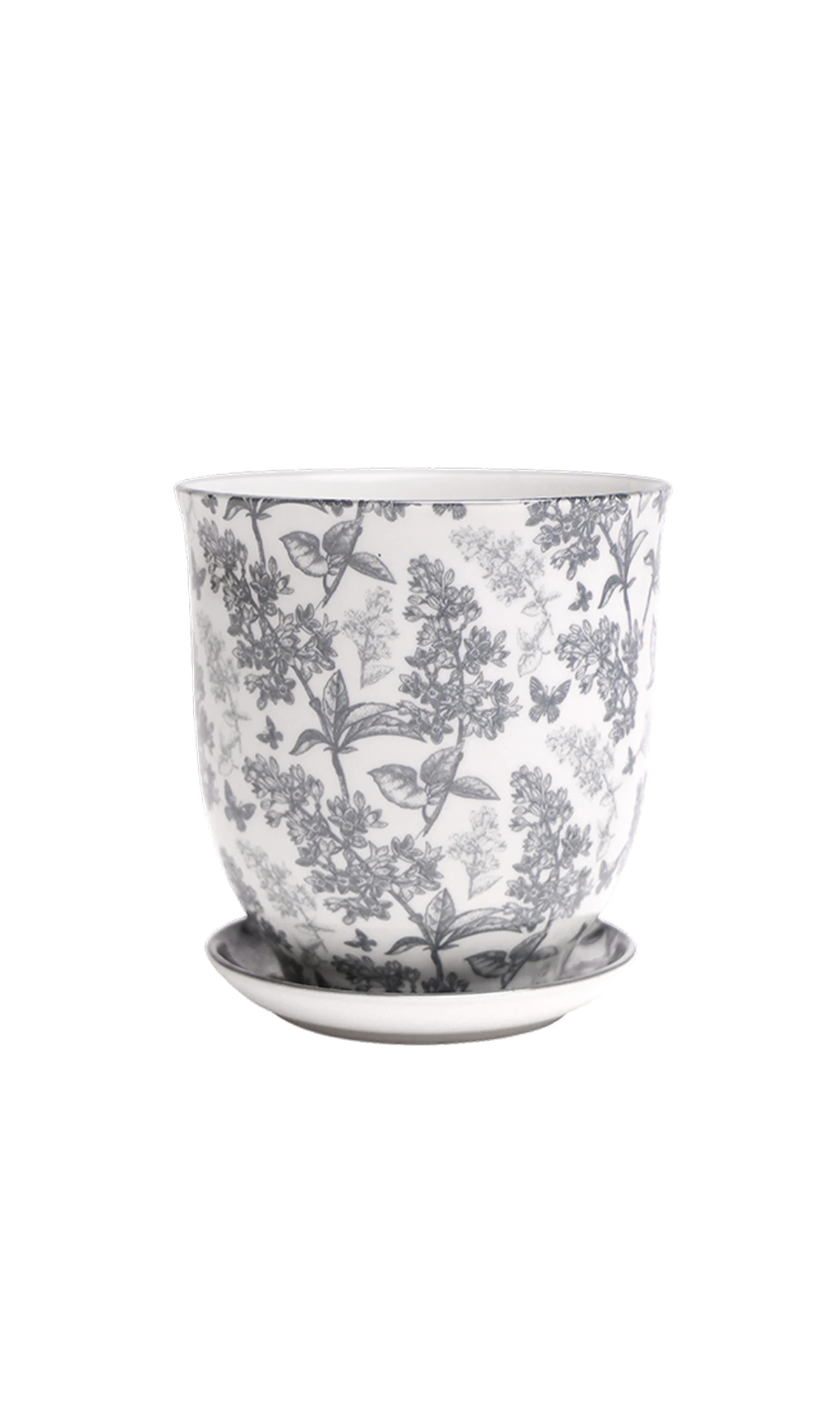 Chive Liberte small grey forest porcelain pot with drainage hole and detachable saucer.