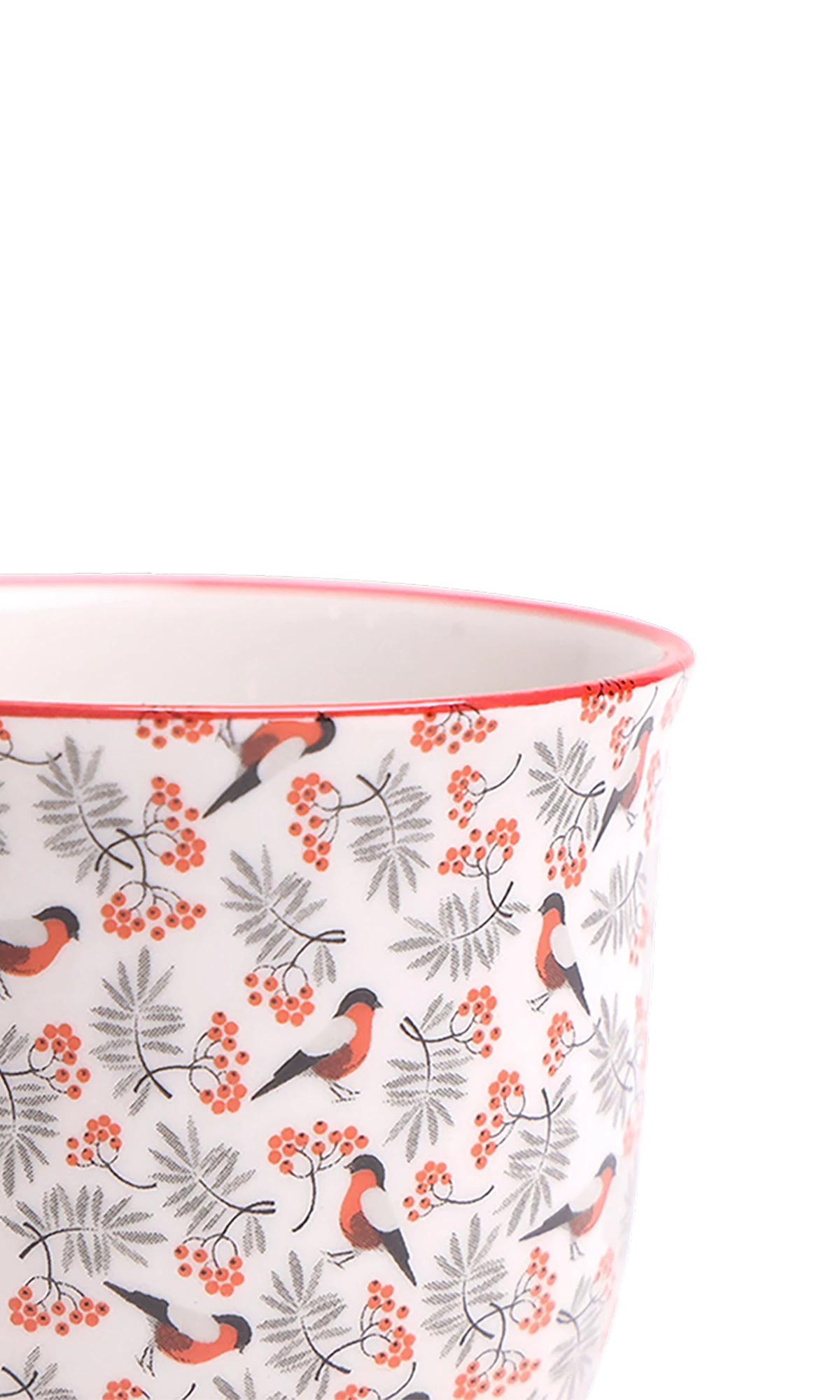 Close-up of the Chive Liberte small red birds porcelain pot showing the pattern and glaze finish.