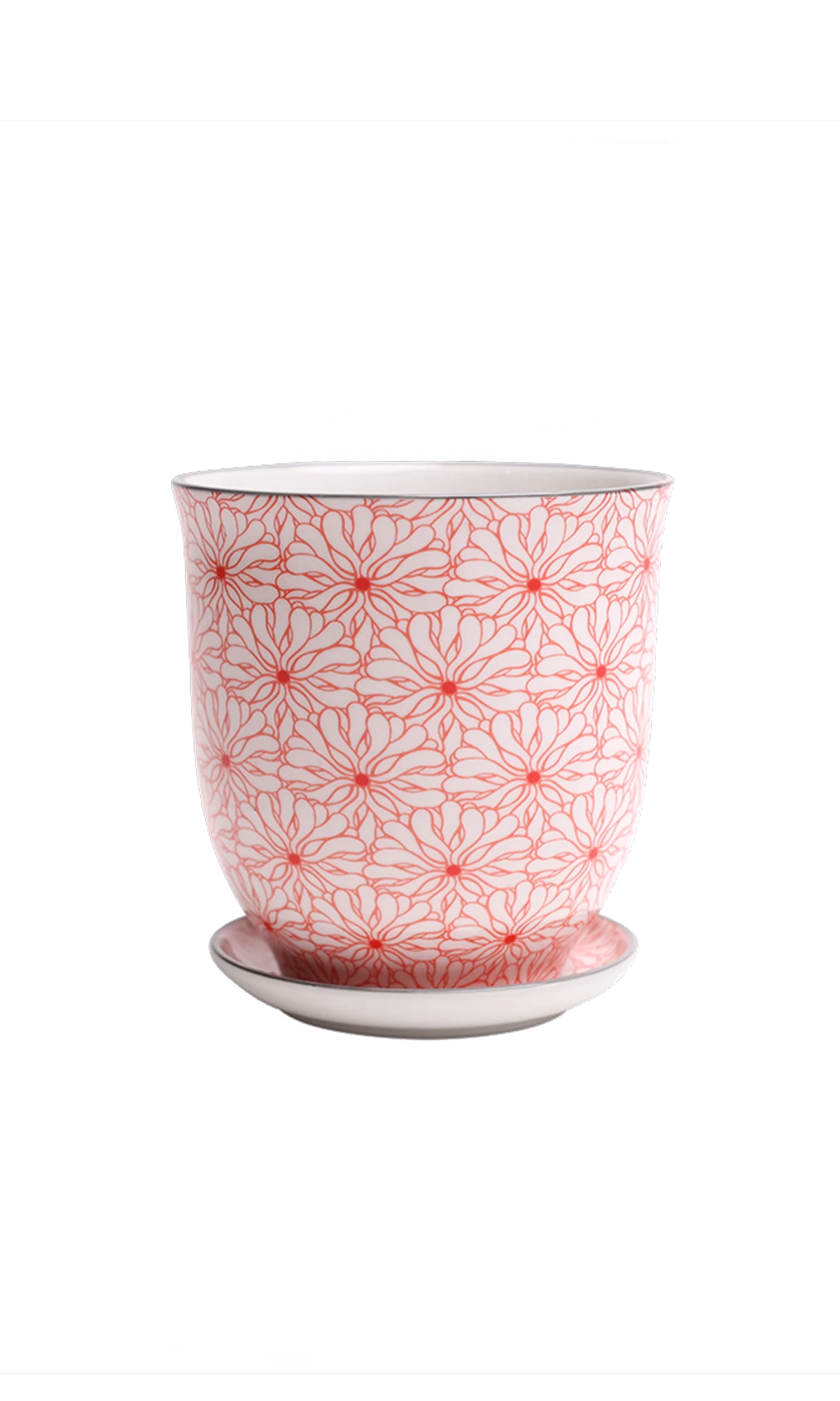 Chive Liberte medium red flowers porcelain pot with drainage hole and detachable saucer.