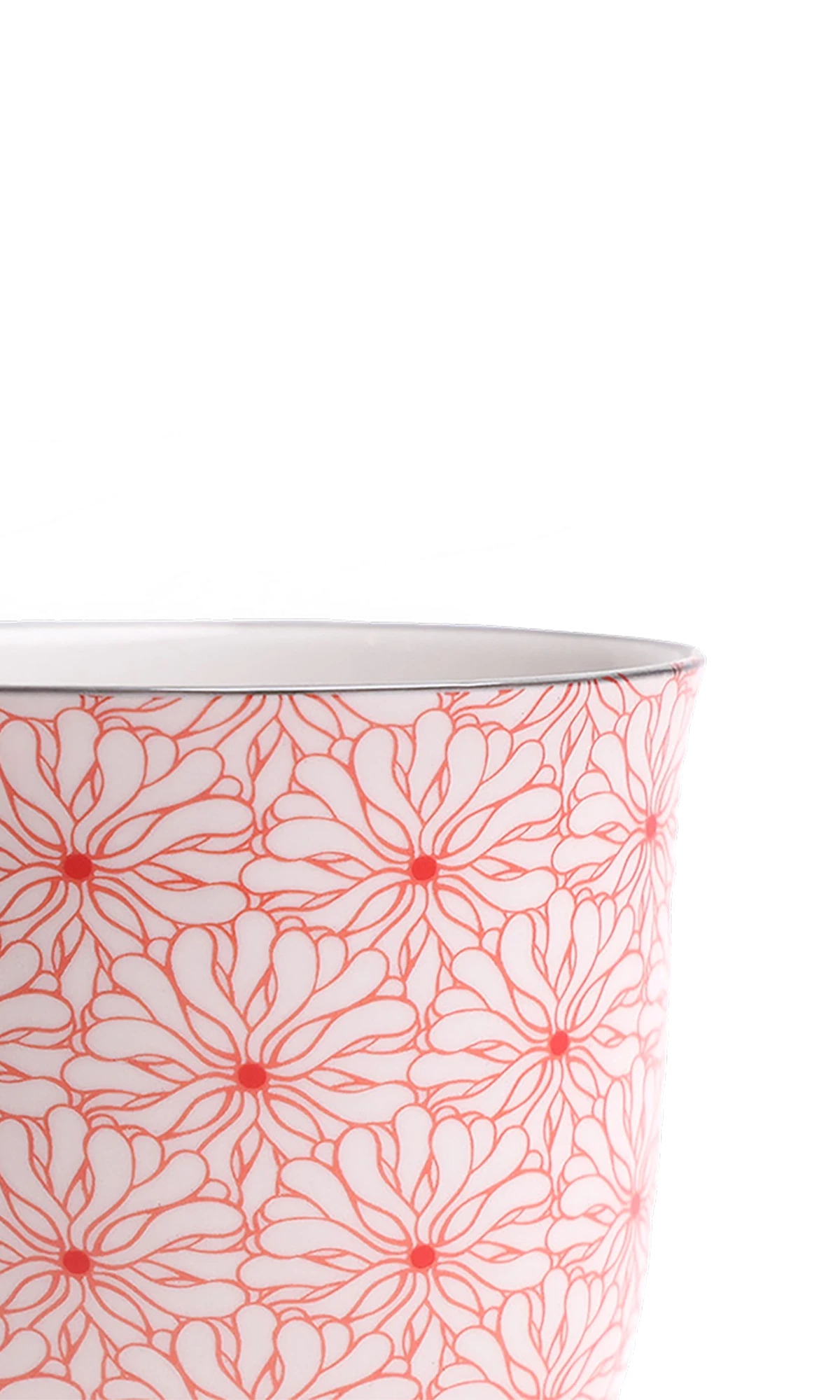 Close-up of the Chive Liberte small red flowers porcelain pot showing the pattern and glaze finish.