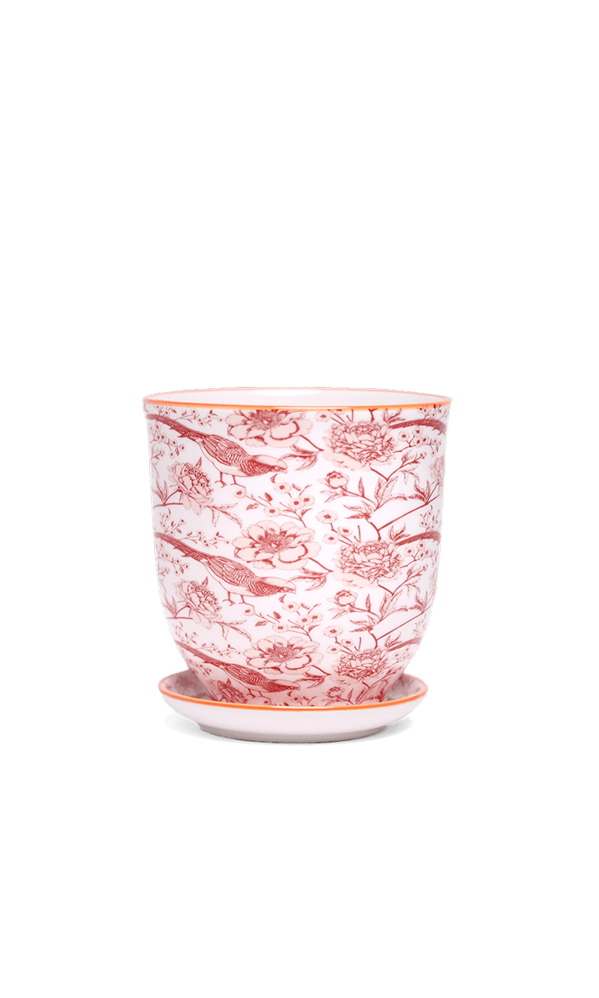 Chive Liberte medium red pheasant porcelain pot with drainage hole and detachable saucer.