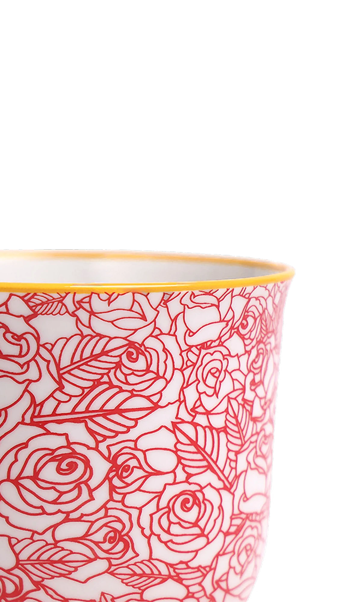 Close-up of the Chive Liberte medium red roses porcelain pot showing the pattern and glaze finish.
