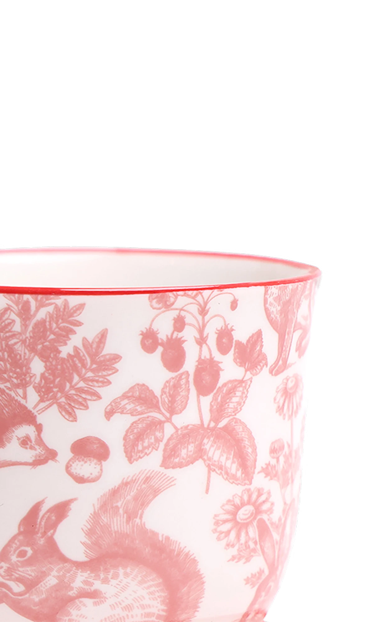 Close-up of the Chive Liberte small red squirrels porcelain pot showing the pattern and glaze finish.