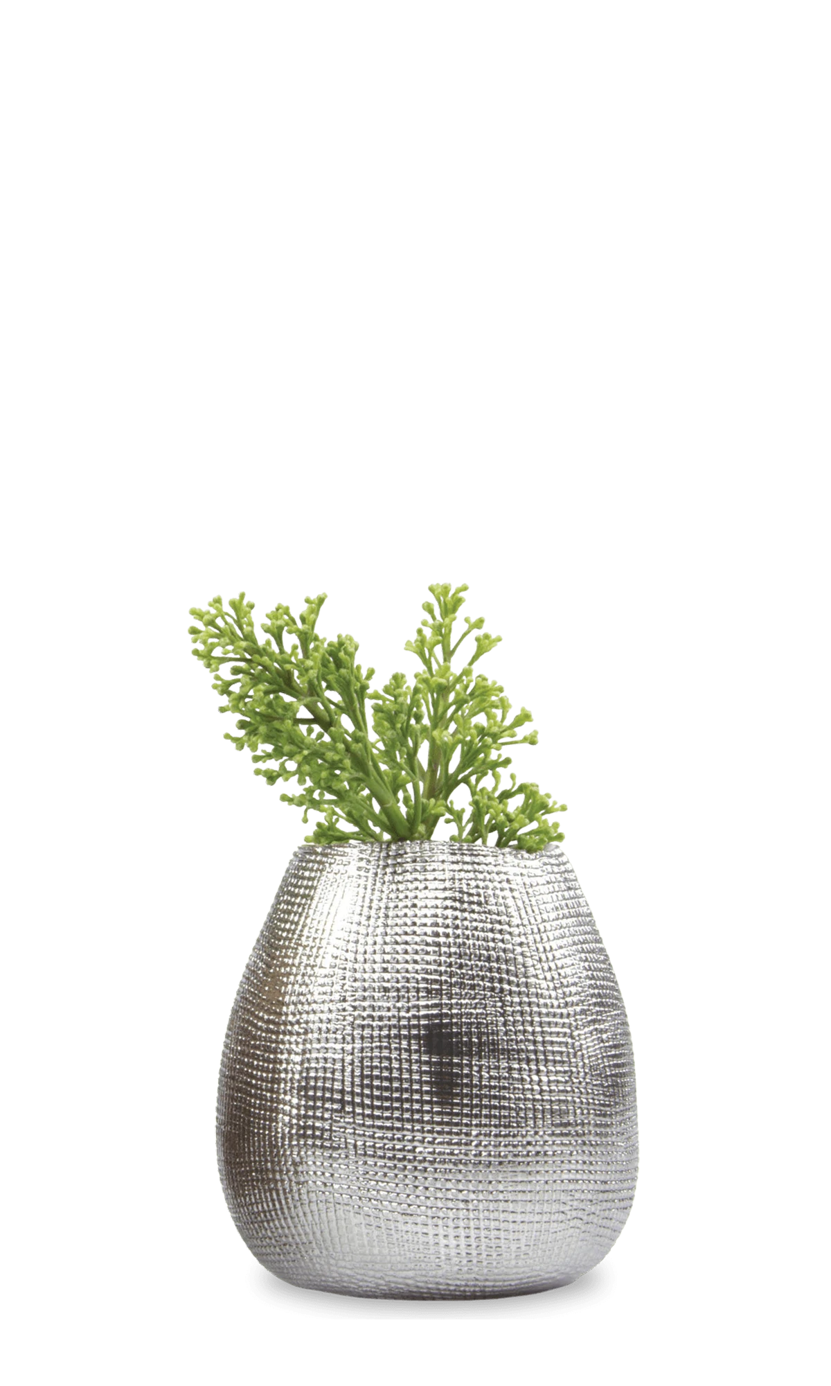 Chive Mesh silver glazed ceramic planter pot with woven grid texture, styled with a plant.