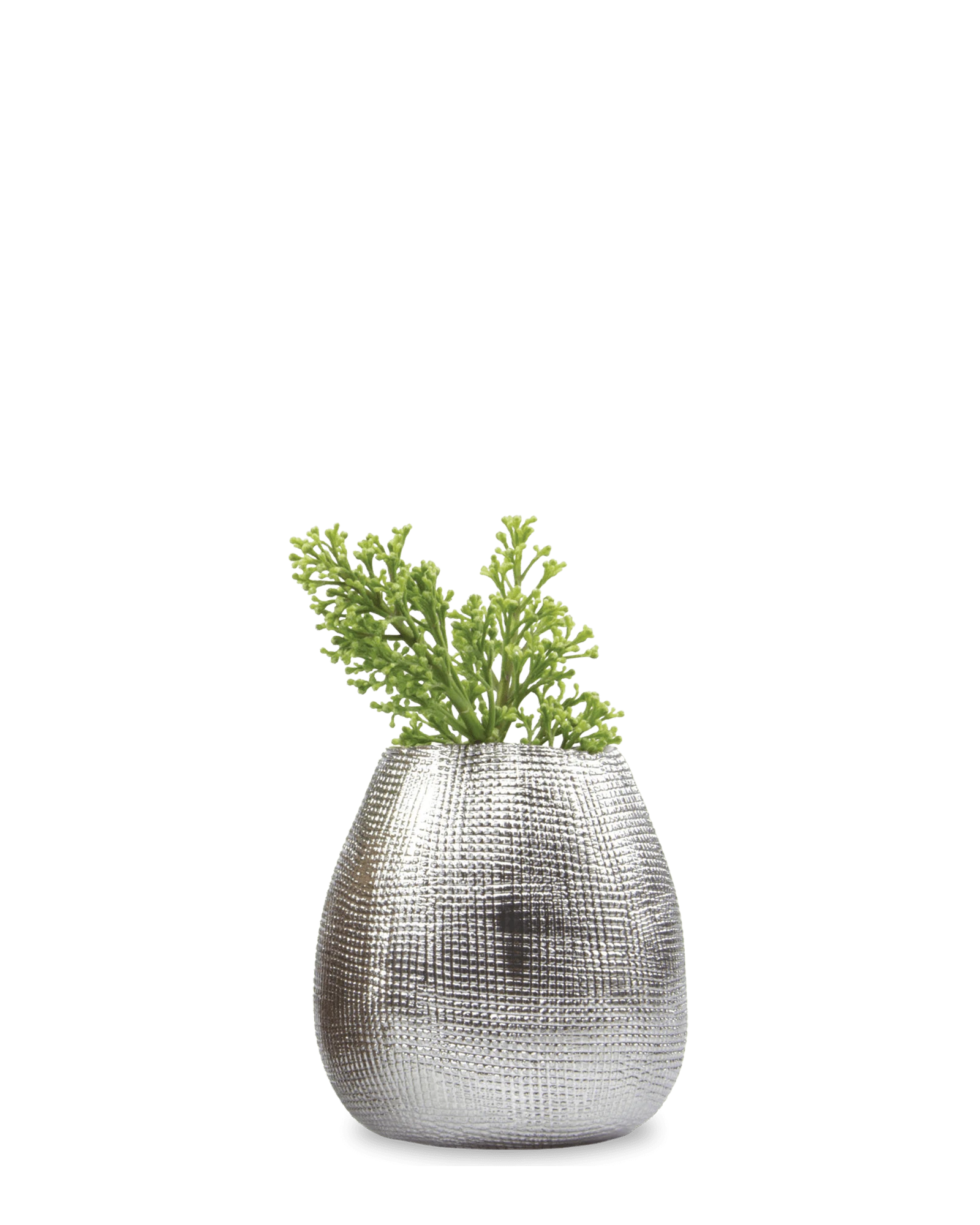 Chive Mesh silver glazed ceramic planter pot with woven grid texture, styled with a plant.