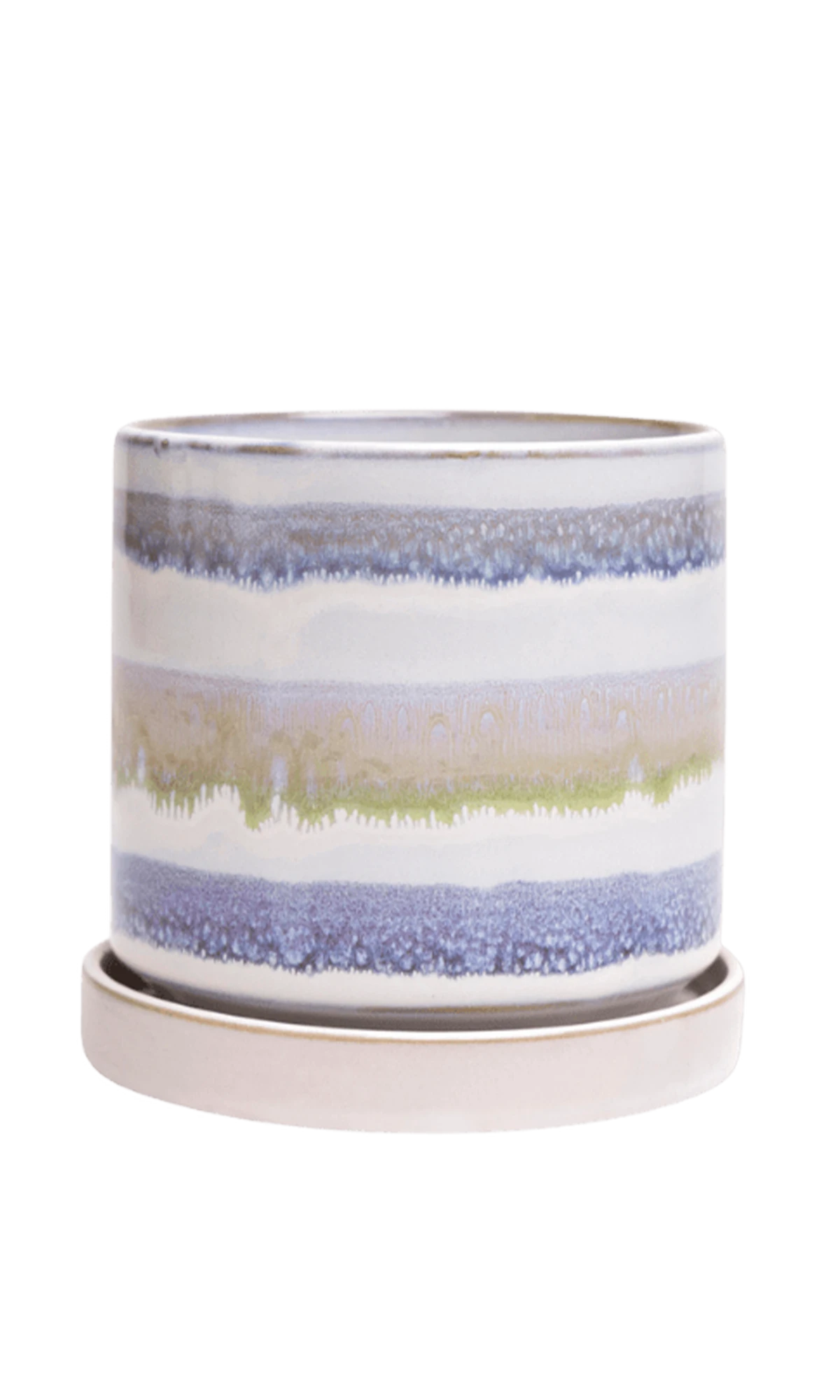 Chive Minute small blue green layers ceramic pot with drainage hole and detachable saucer.
