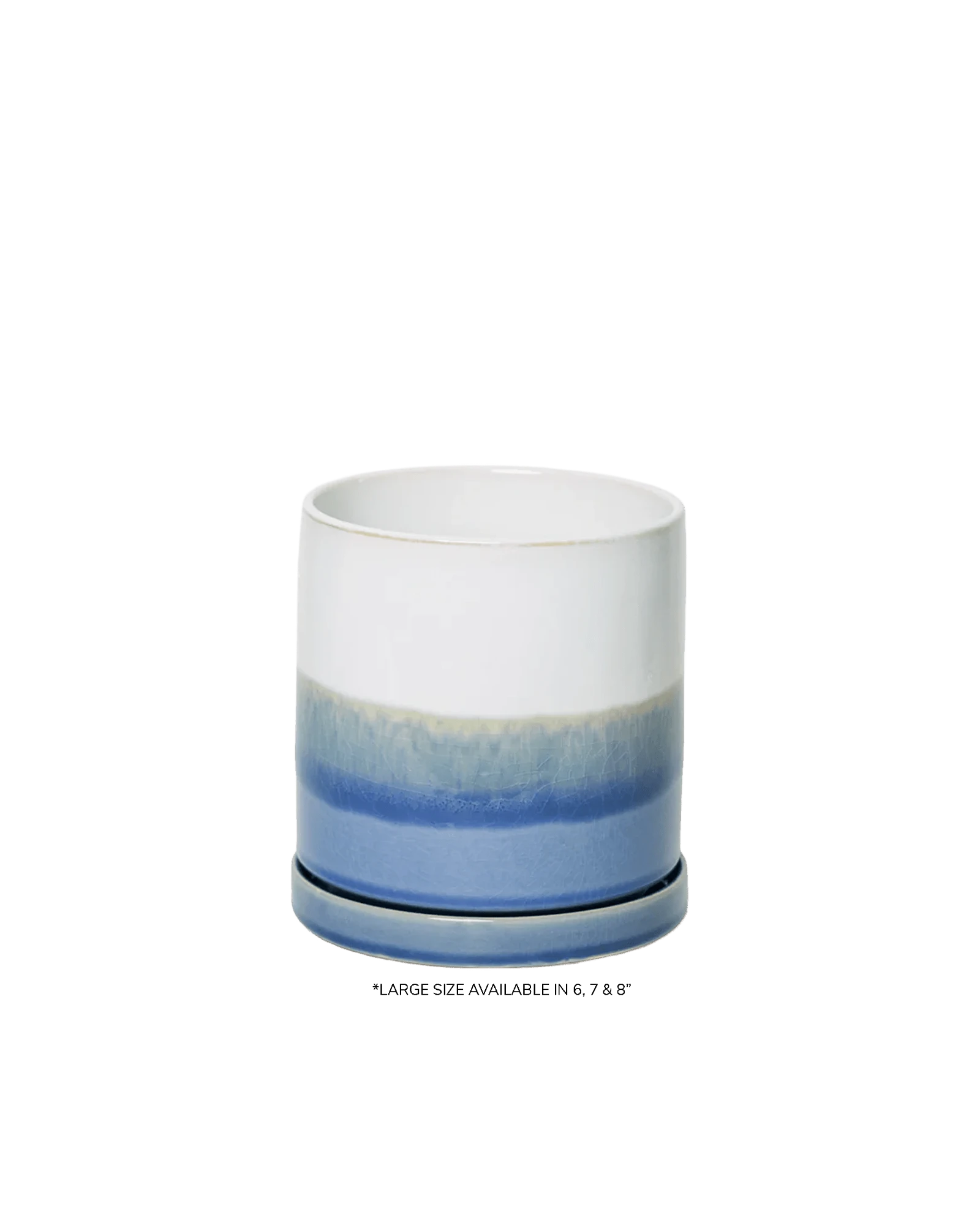 Chive Minute fully glazed large ceramic planter pot in color blue layers with drainage and detachable saucer.
