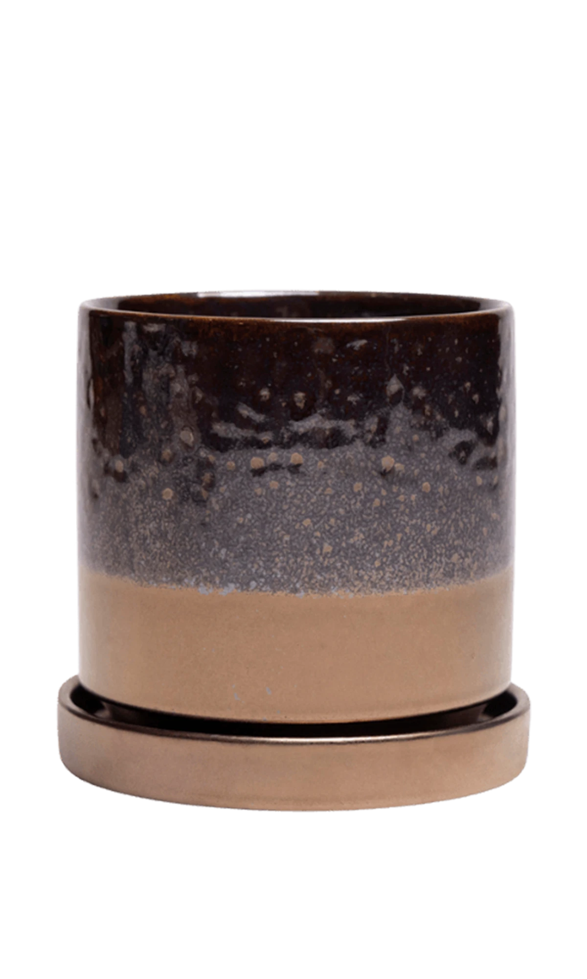 Chive Minute small bronze speckles ceramic pot with drainage hole and detachable saucer.