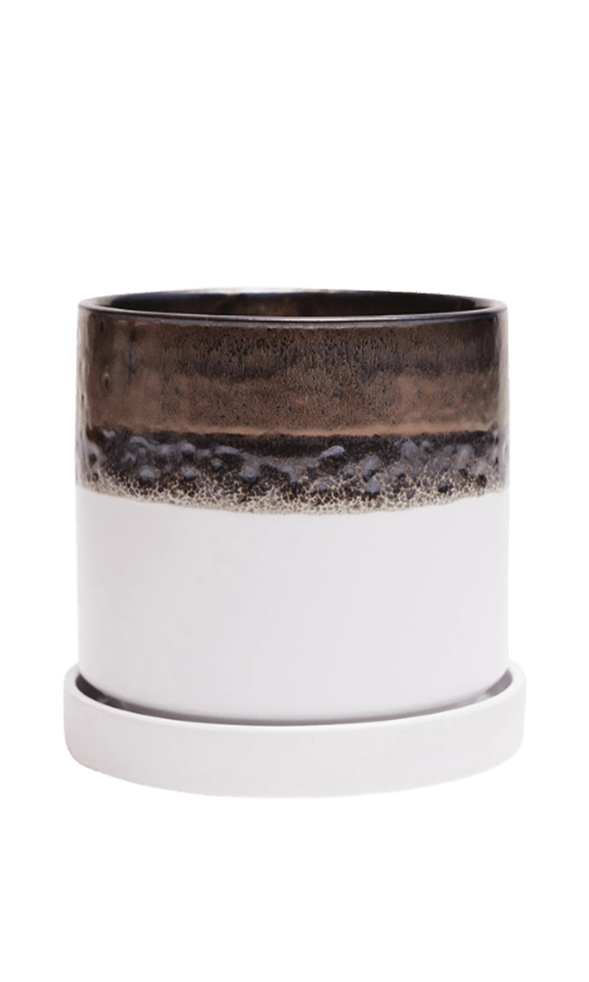 Chive Minute small bronze white ceramic pot with drainage hole and detachable saucer.
