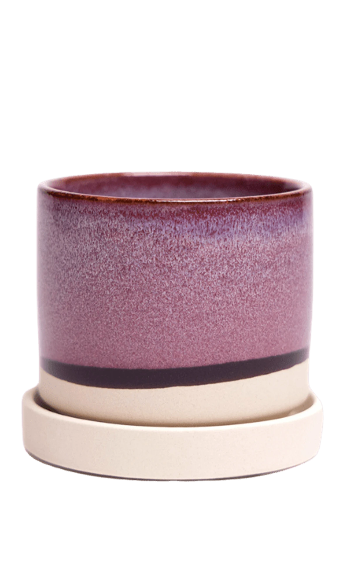 Chive Minute large burgundy ceramic pot with drainage hole and detachable saucer.