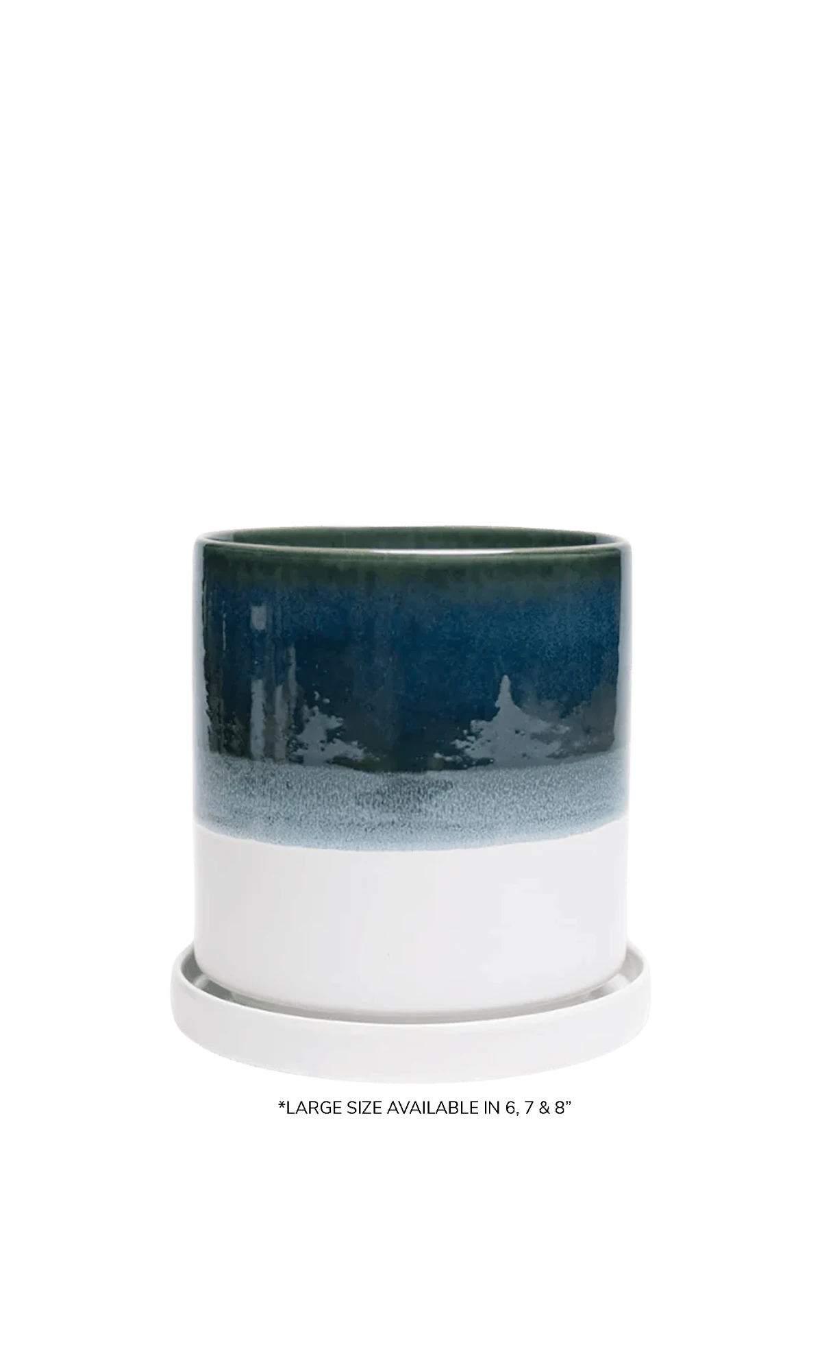 Chive Minute large green blue fully glazed ceramic planter pot with drainage hole and detachable saucer.