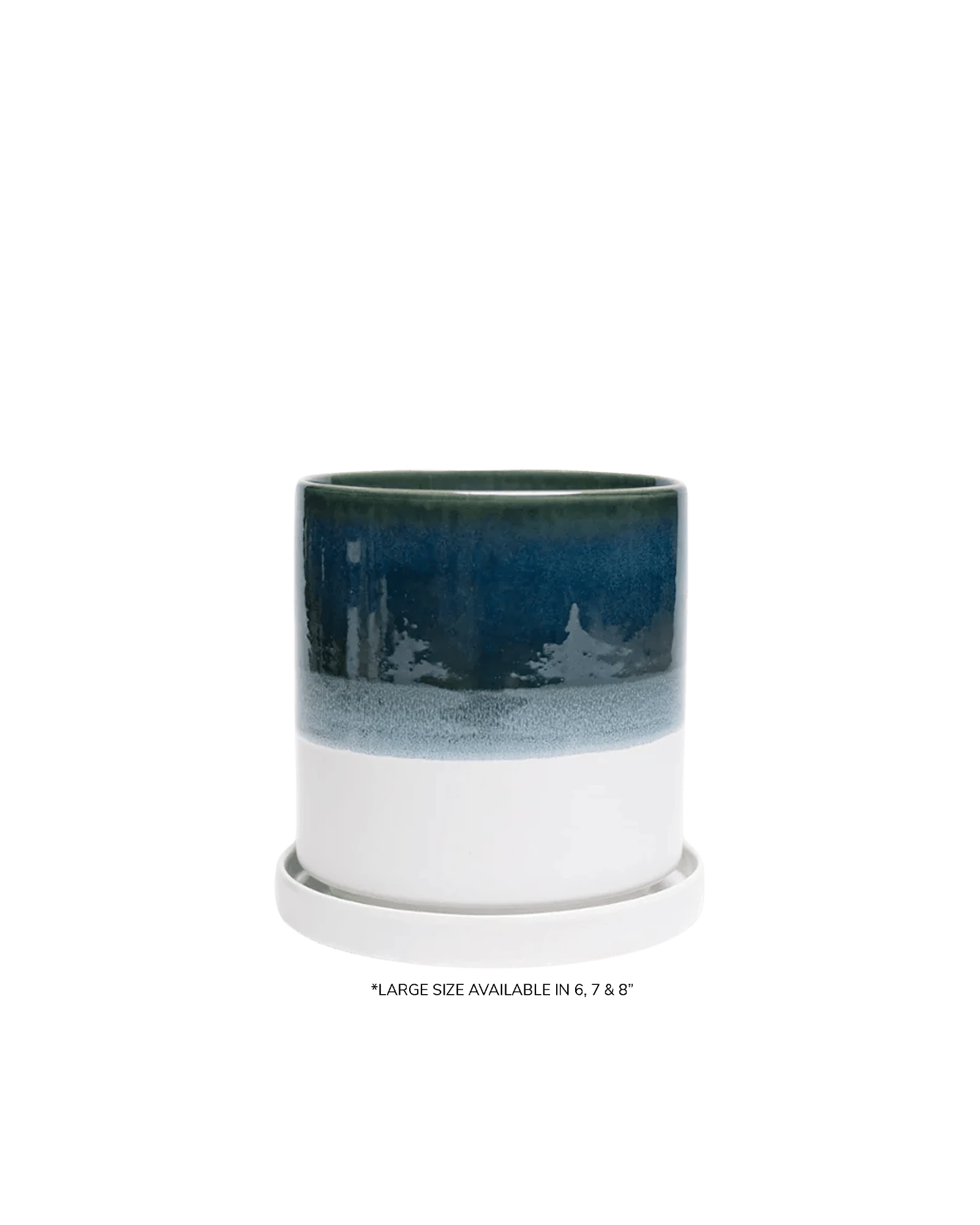 Chive Minute large green blue fully glazed ceramic planter pot with drainage hole and detachable saucer.