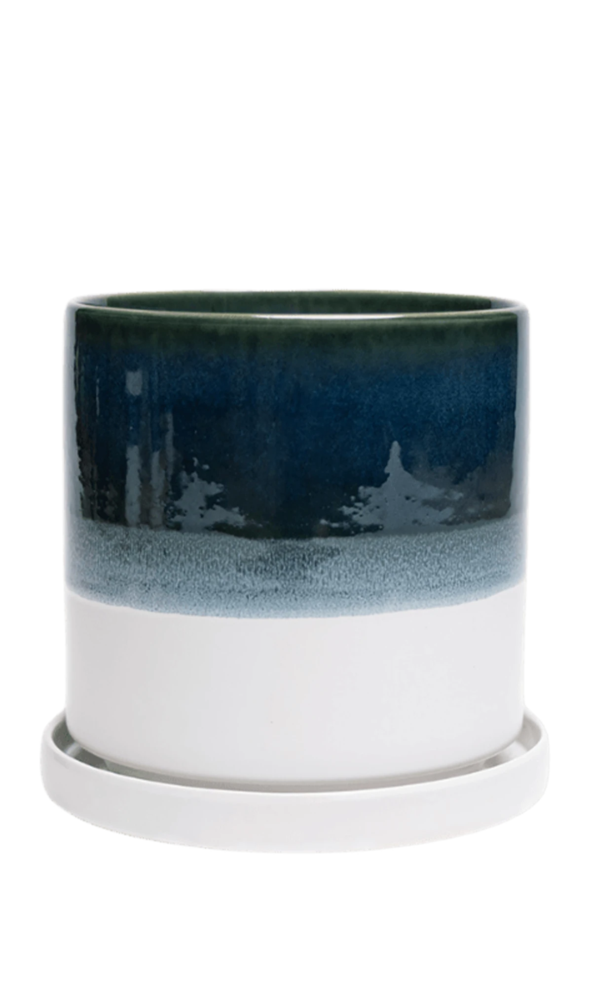 Chive Minute small green-blue ceramic pot with drainage hole and detachable saucer.