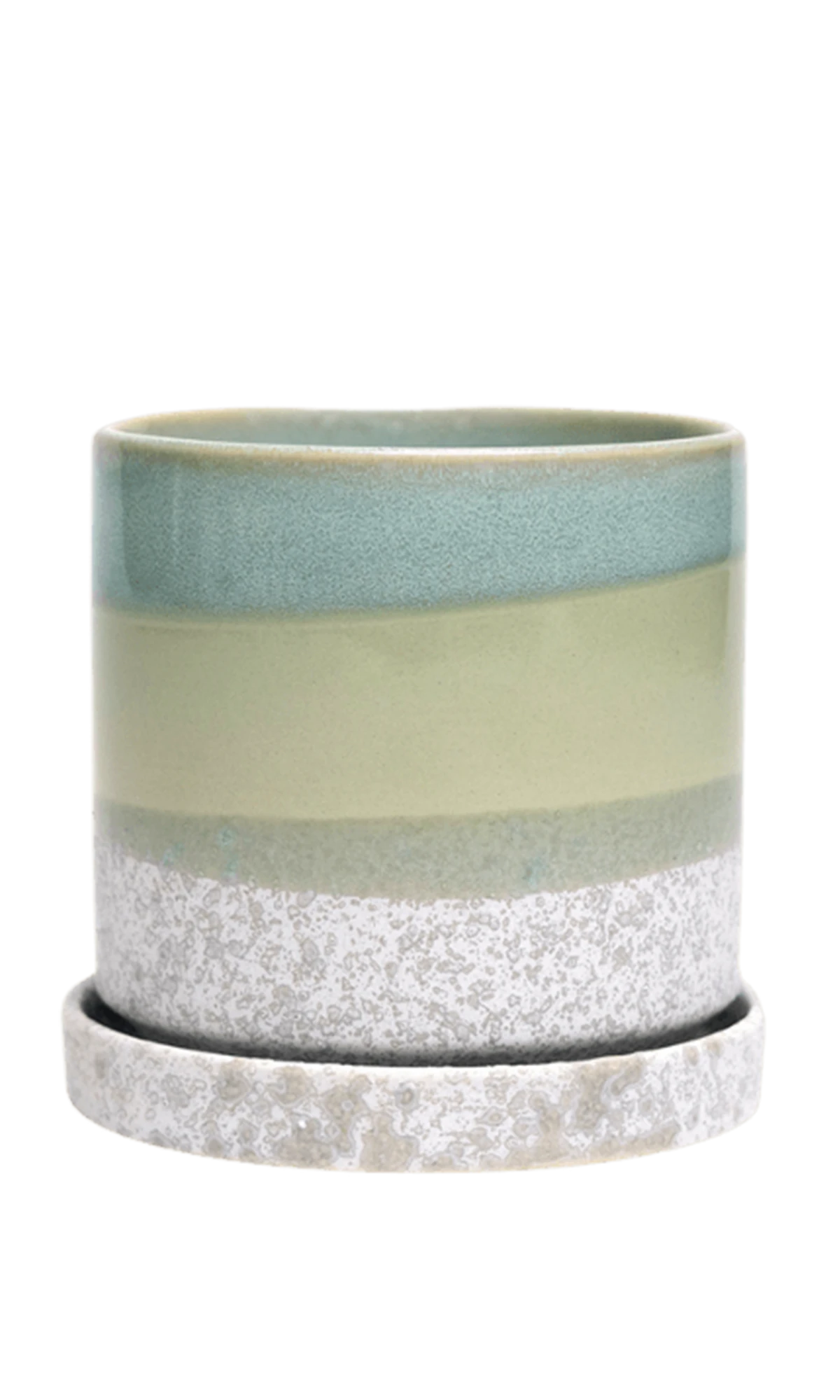 Chive Minute small green cement ceramic pot with drainage hole and detachable saucer.