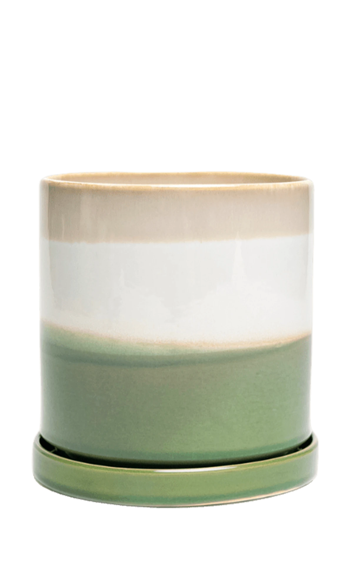 Chive Minute small green layers ceramic pot with drainage hole and detachable saucer.