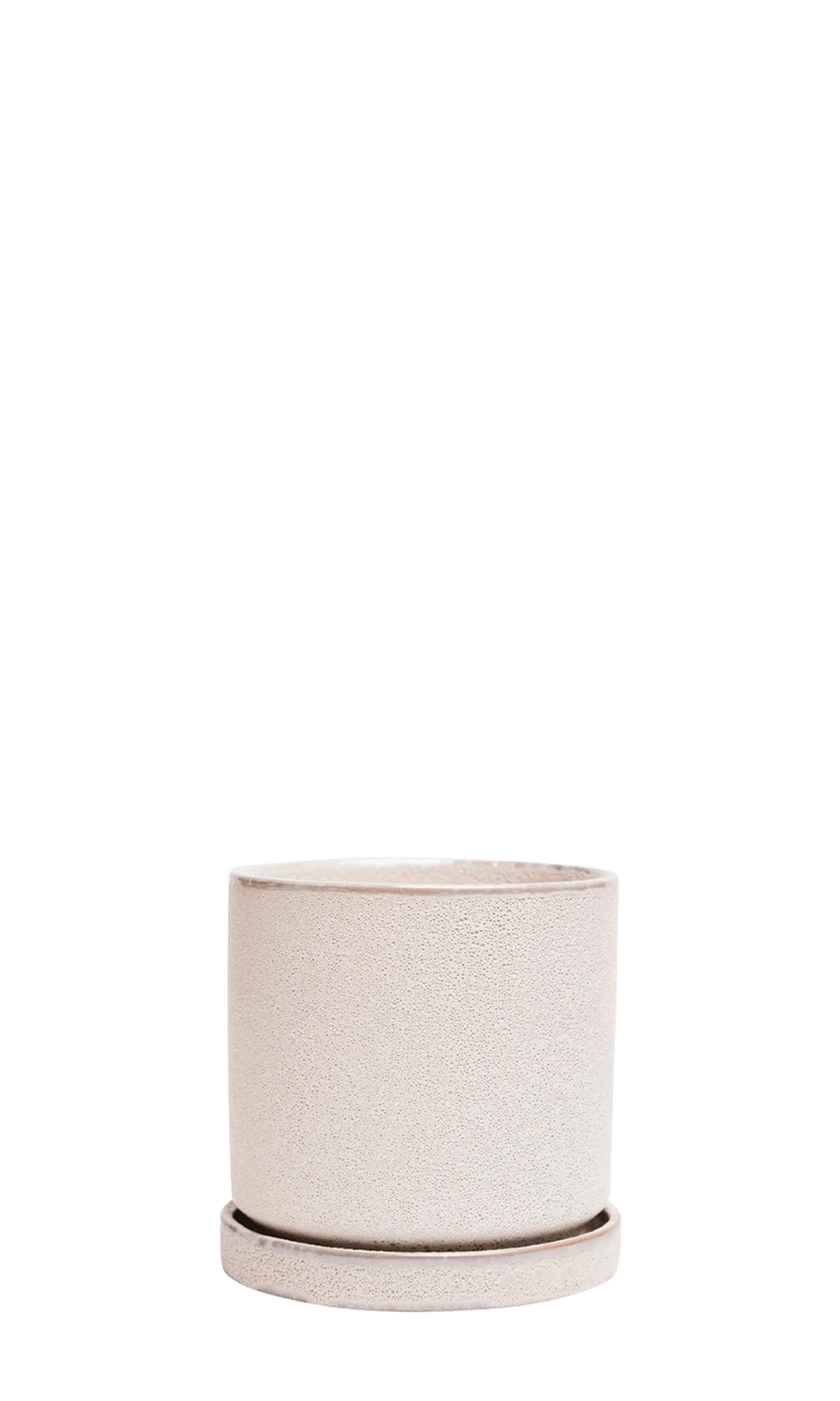 Chive Minute medium ivory speckles ceramic pot with drainage hole and detachable saucer.