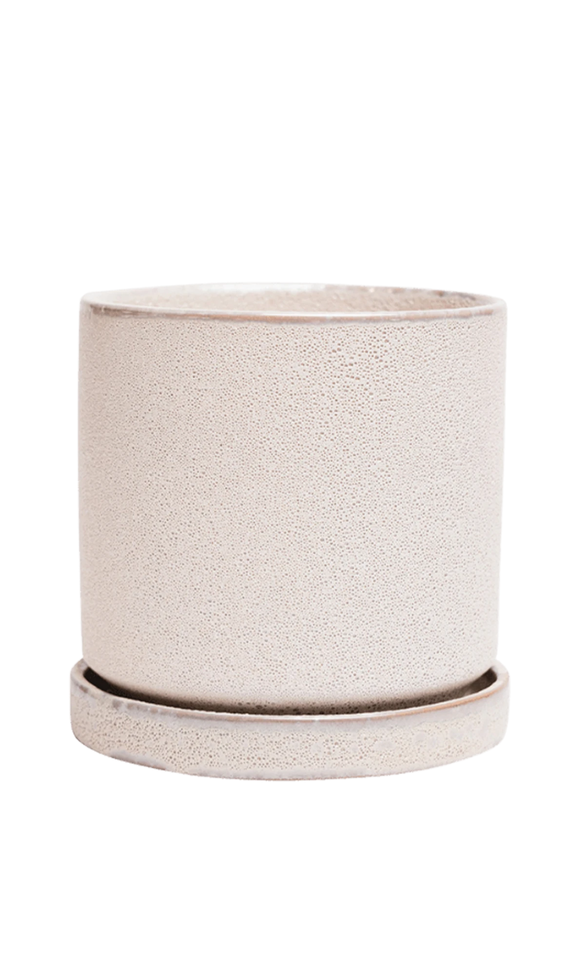 Chive Minute small ivory speckles ceramic pot with drainage and detachable saucer.