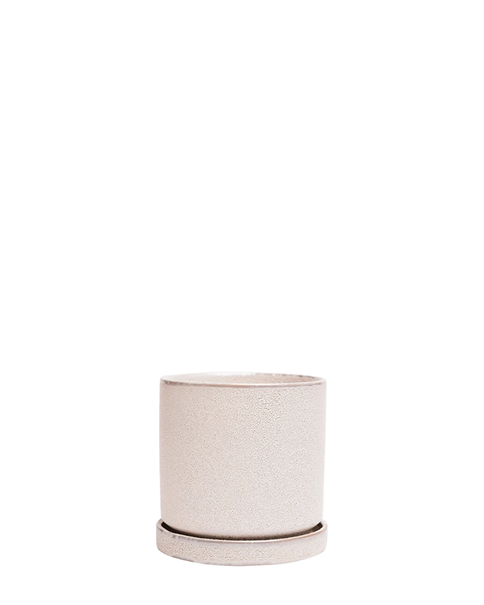 Chive Minute small ivory speckles ceramic pot with drainage and detachable saucer.
