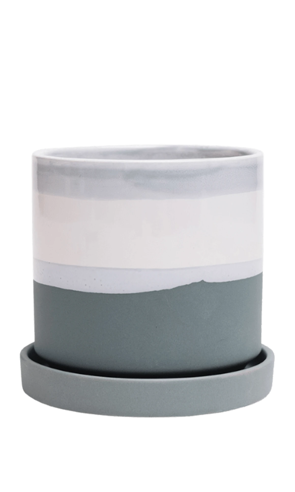 Chive Minute small matte green ceramic pot with drainage hole and detachable saucer.