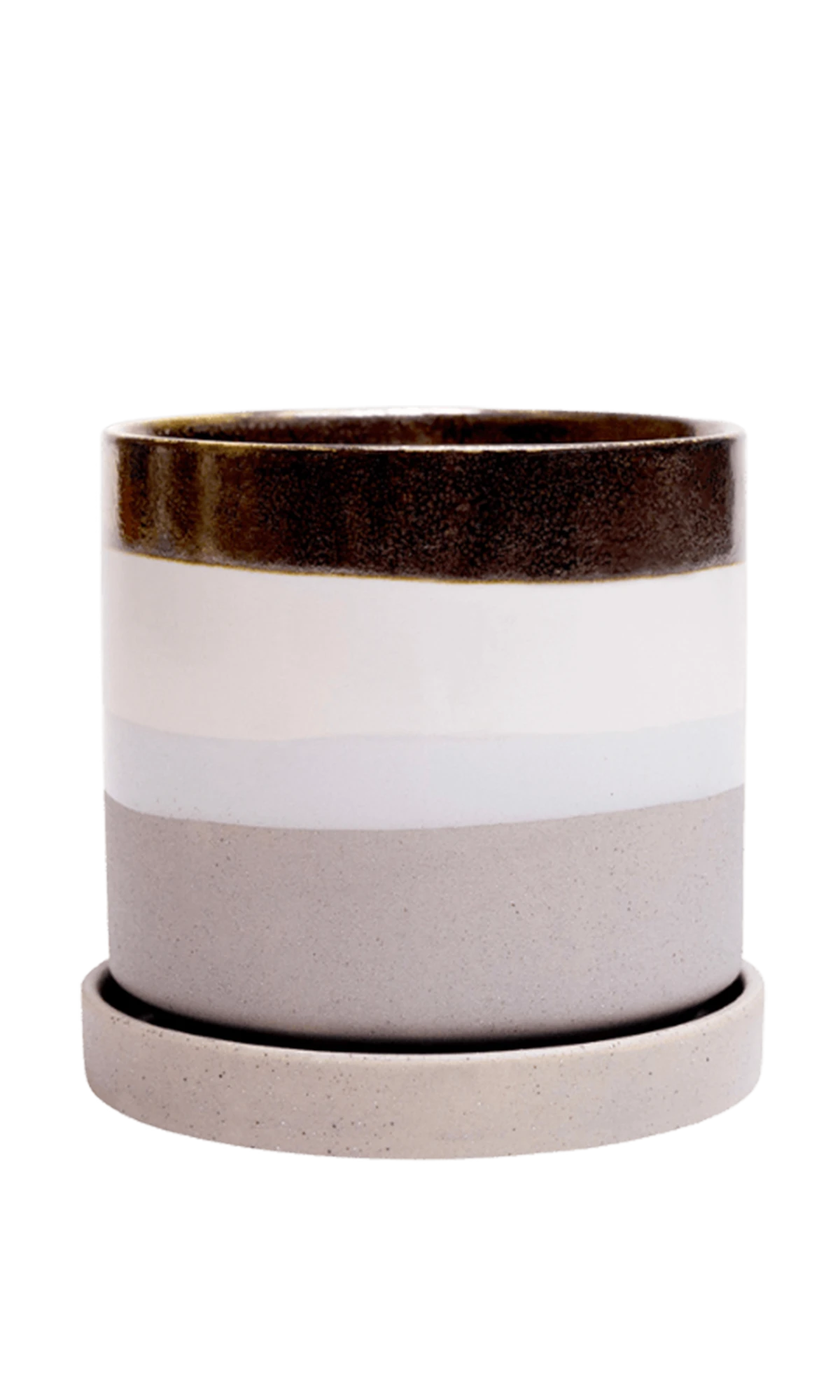 Chive Minute small mocha cement ceramic pot with drainage hole and detachable saucer.