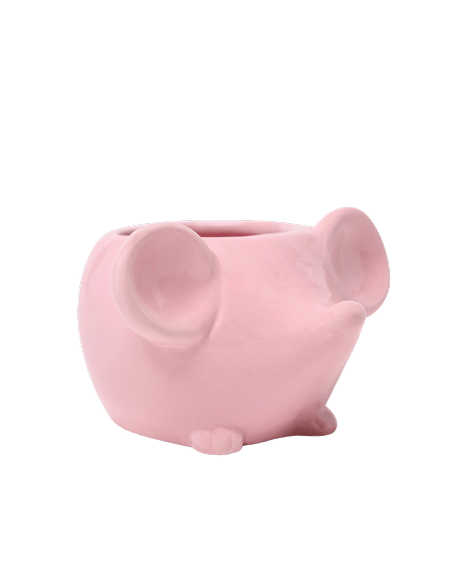 Chive Mouse Pink color ceramic mouse shaped succulent planter with no drainage.