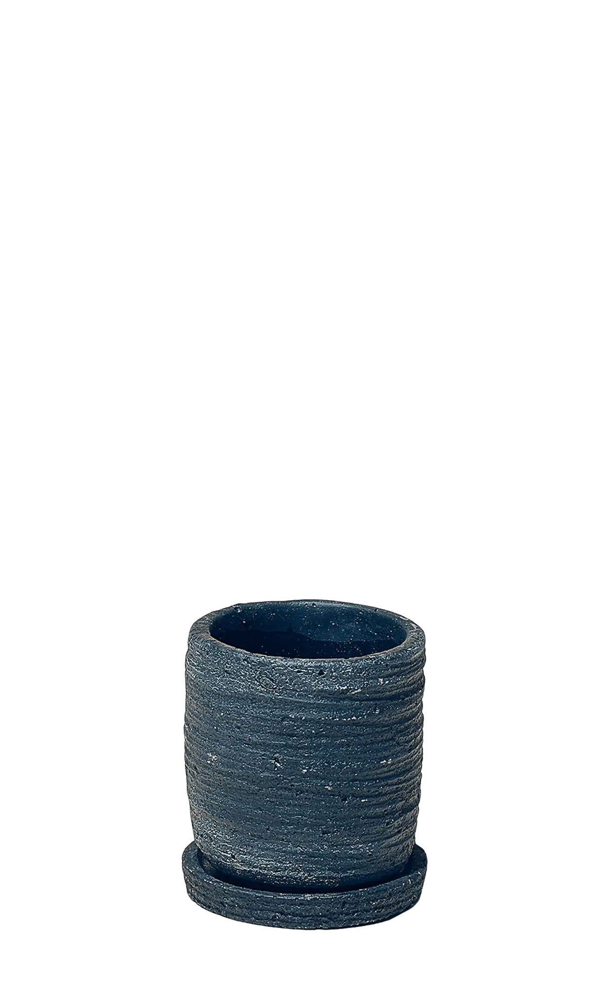 Chive Paul black ribbed ceramic small plant pot with drainage hole and saucer.