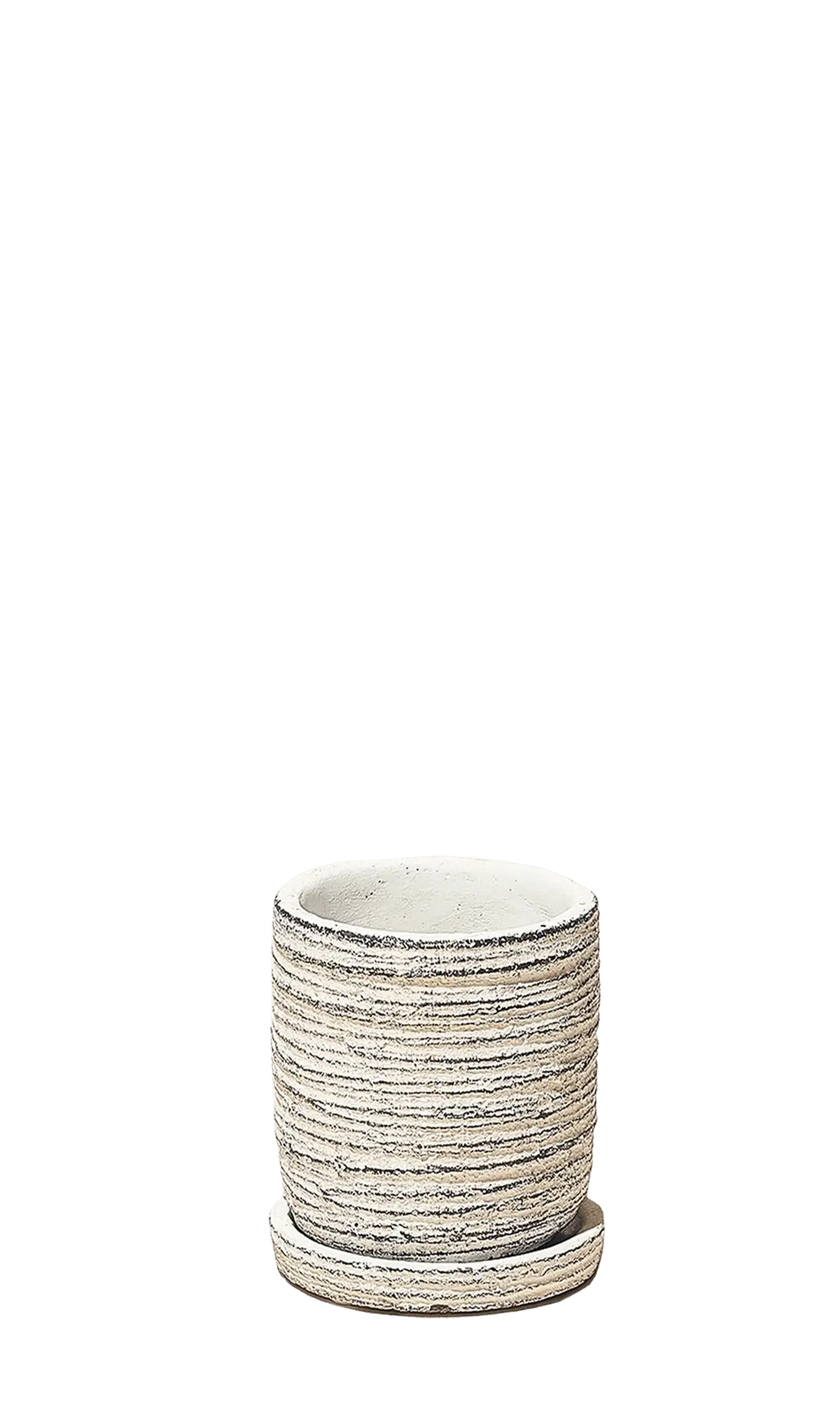 Chive Paul cream ribbed ceramic small plant pot with drainage hole and saucer.